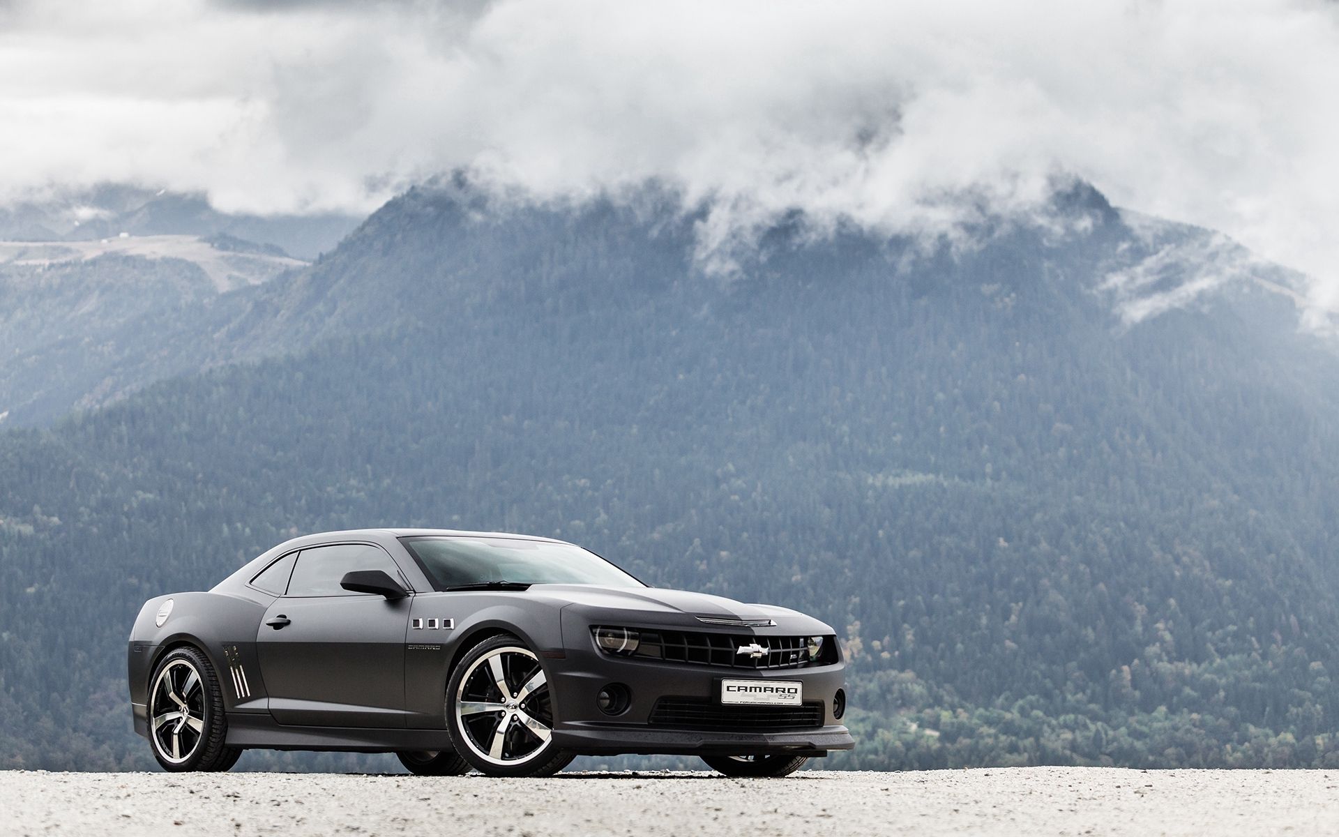 mountains, chevrolet, cars, black, side view, camaro ss