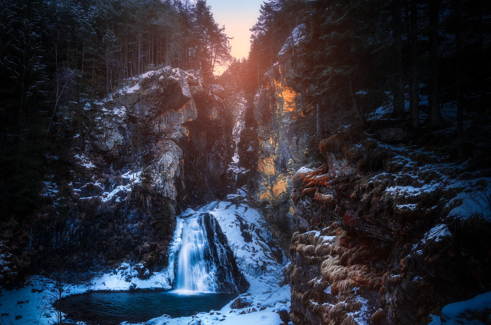 Download mobile wallpaper Winter, Nature, Waterfalls, Waterfall, Earth for free.