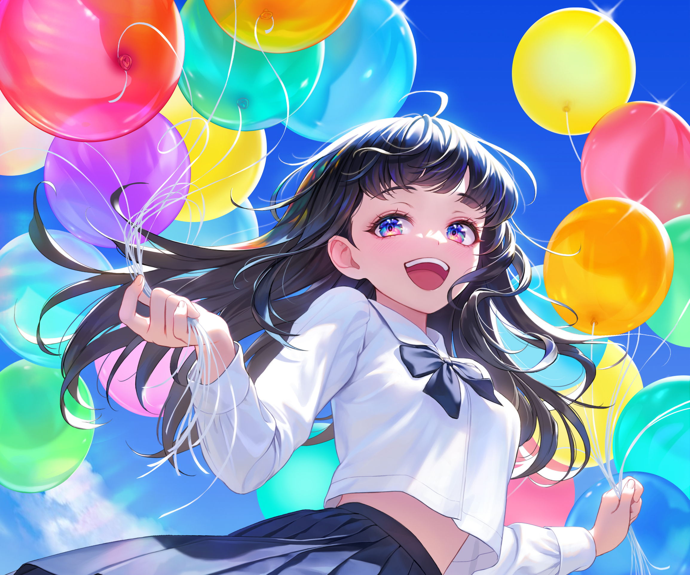 Laden Sie das Mädchen, Ballon, Schuluniform, Animes-Bild kostenlos auf Ihren PC-Desktop herunter