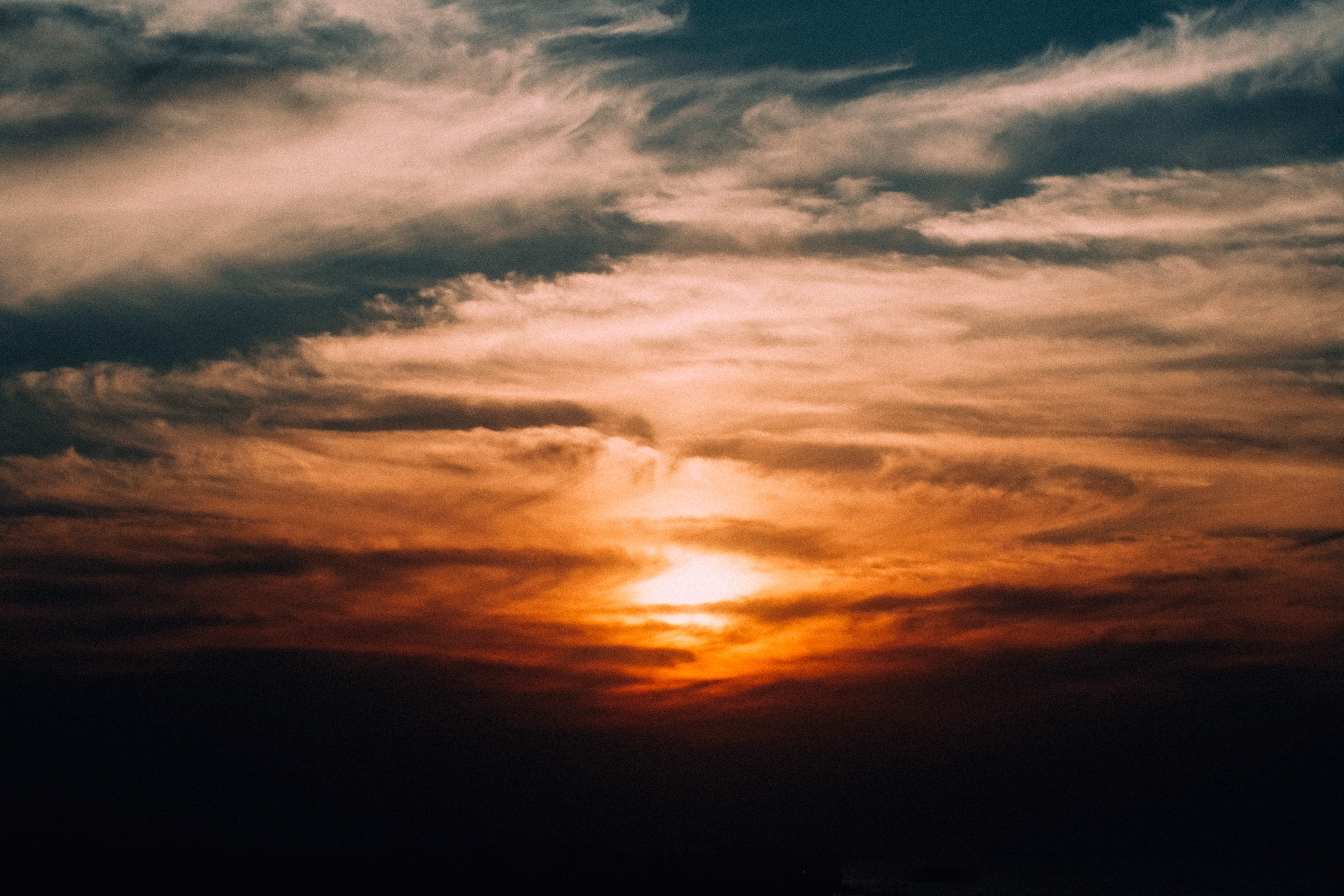 Free download wallpaper Sunset, Sky, Clouds, Mainly Cloudy, Overcast, Nature on your PC desktop