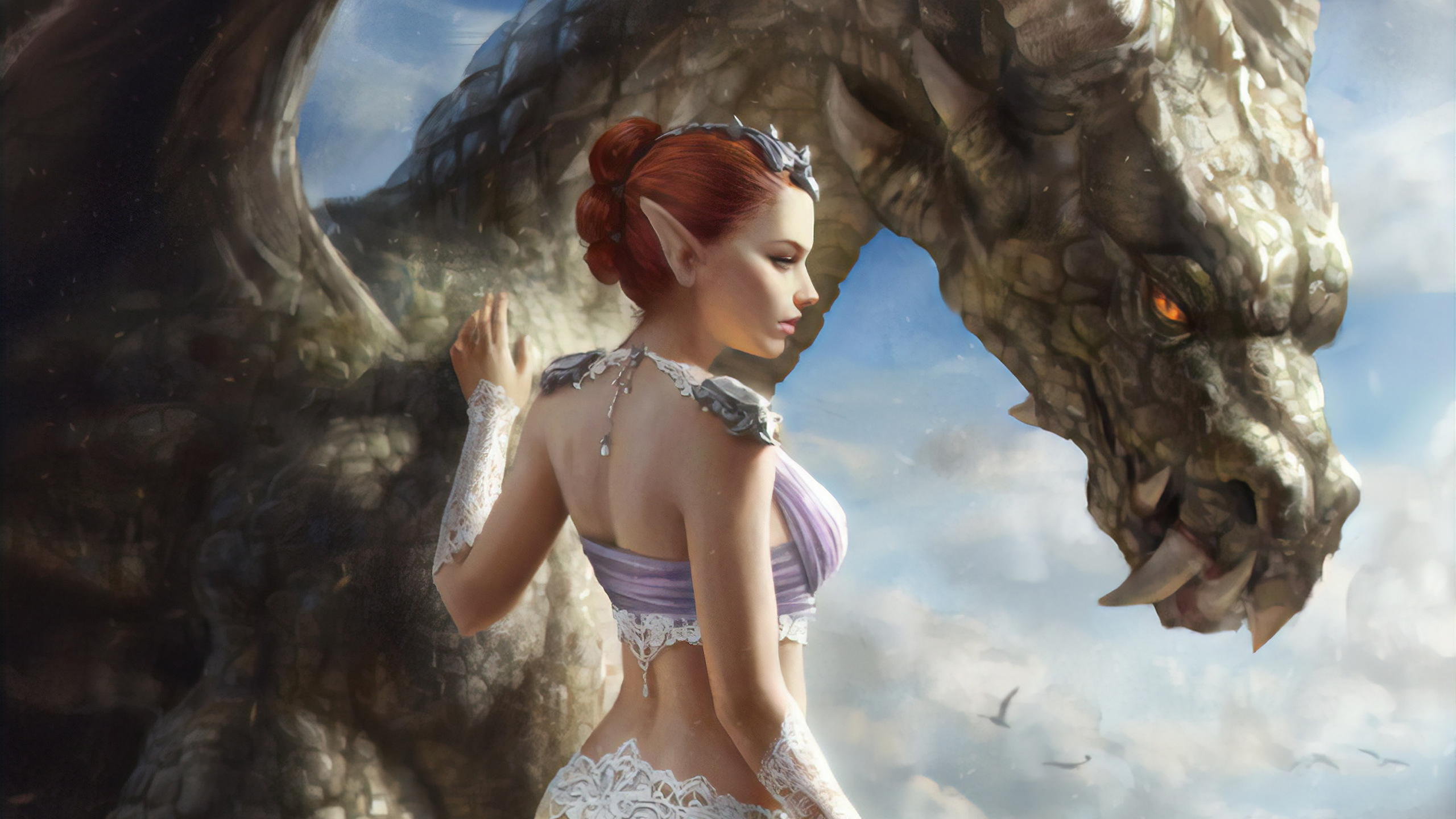 Download mobile wallpaper Dragon, Elf, Video Game, Red Hair, Legend Of The Cryptids for free.