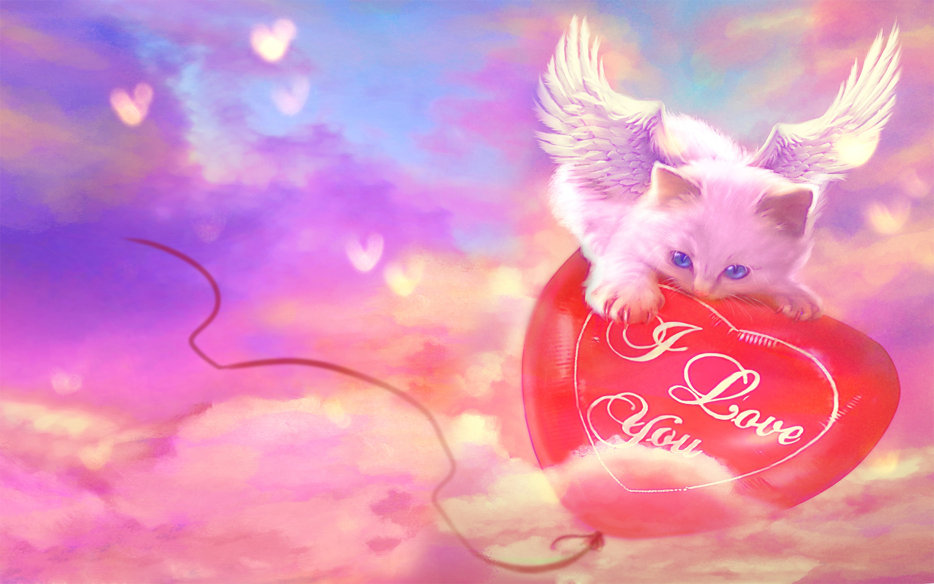 無料モバイル壁紙子猫, バルーン, バレンタイン・デー, ホリデーをダウンロードします。