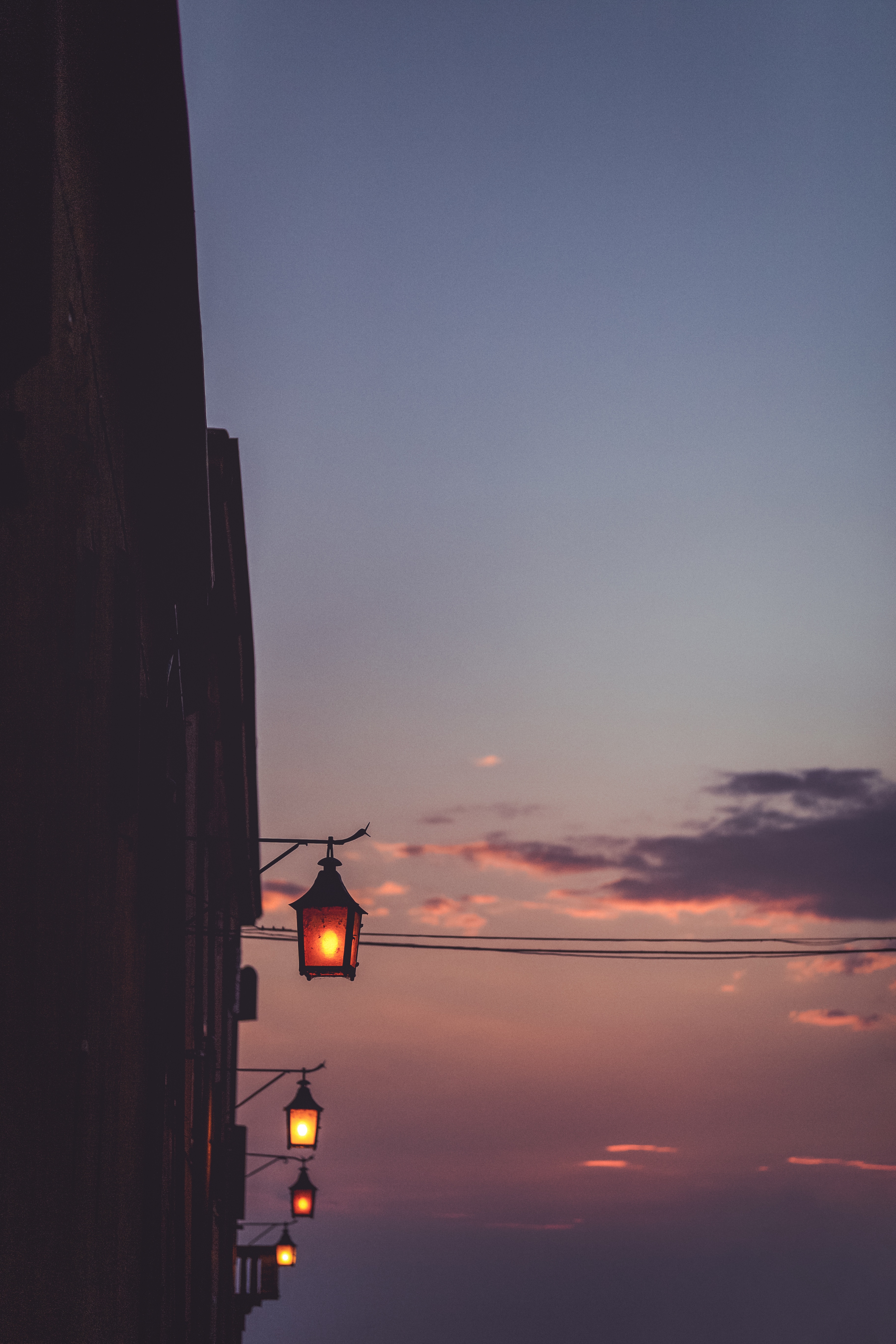 lanterns, roof, sky, nature, sunset, lights iphone wallpaper