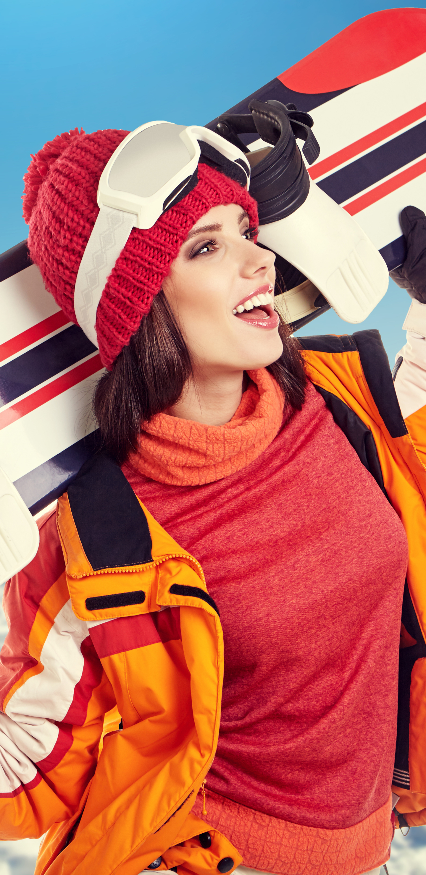 Handy-Wallpaper Sport, Winter, Lächeln, Hut, Snowboarden kostenlos herunterladen.