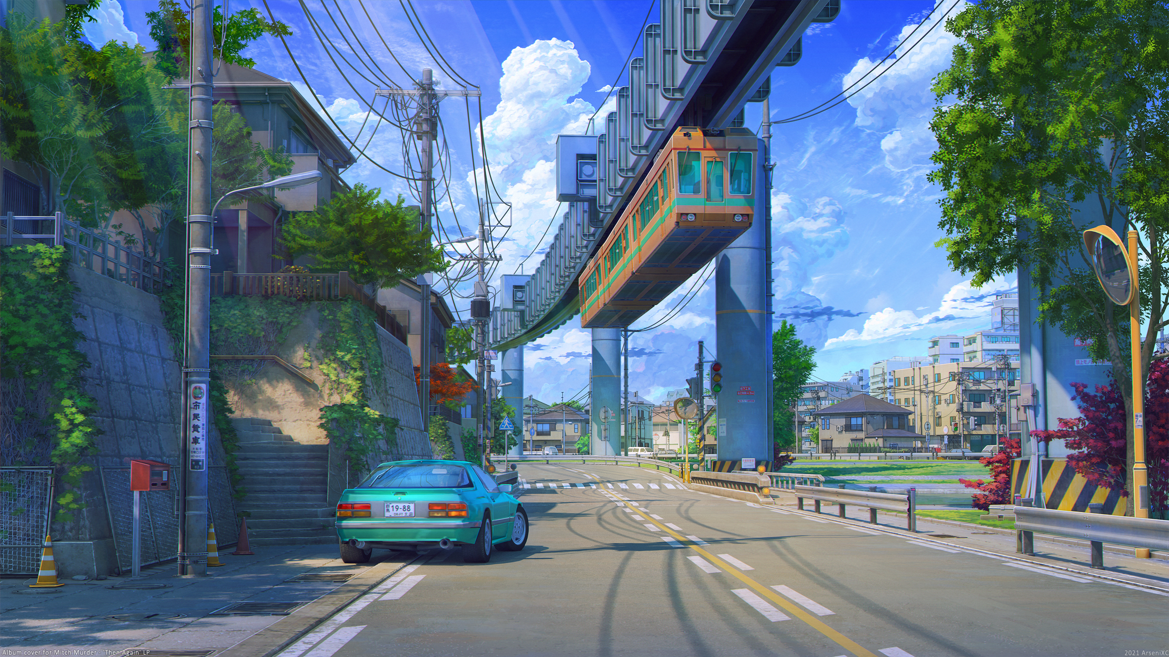 Download mobile wallpaper Anime, City, Car, Street, Angel, Cloud for free.