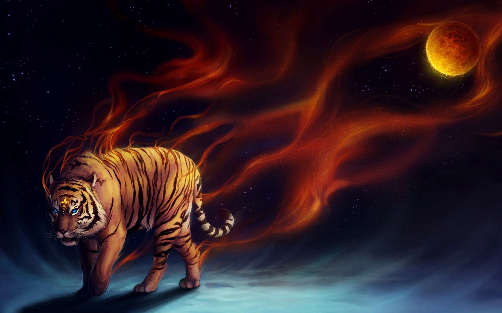 Free download wallpaper Moon, Tiger, Abstract, Art on your PC desktop