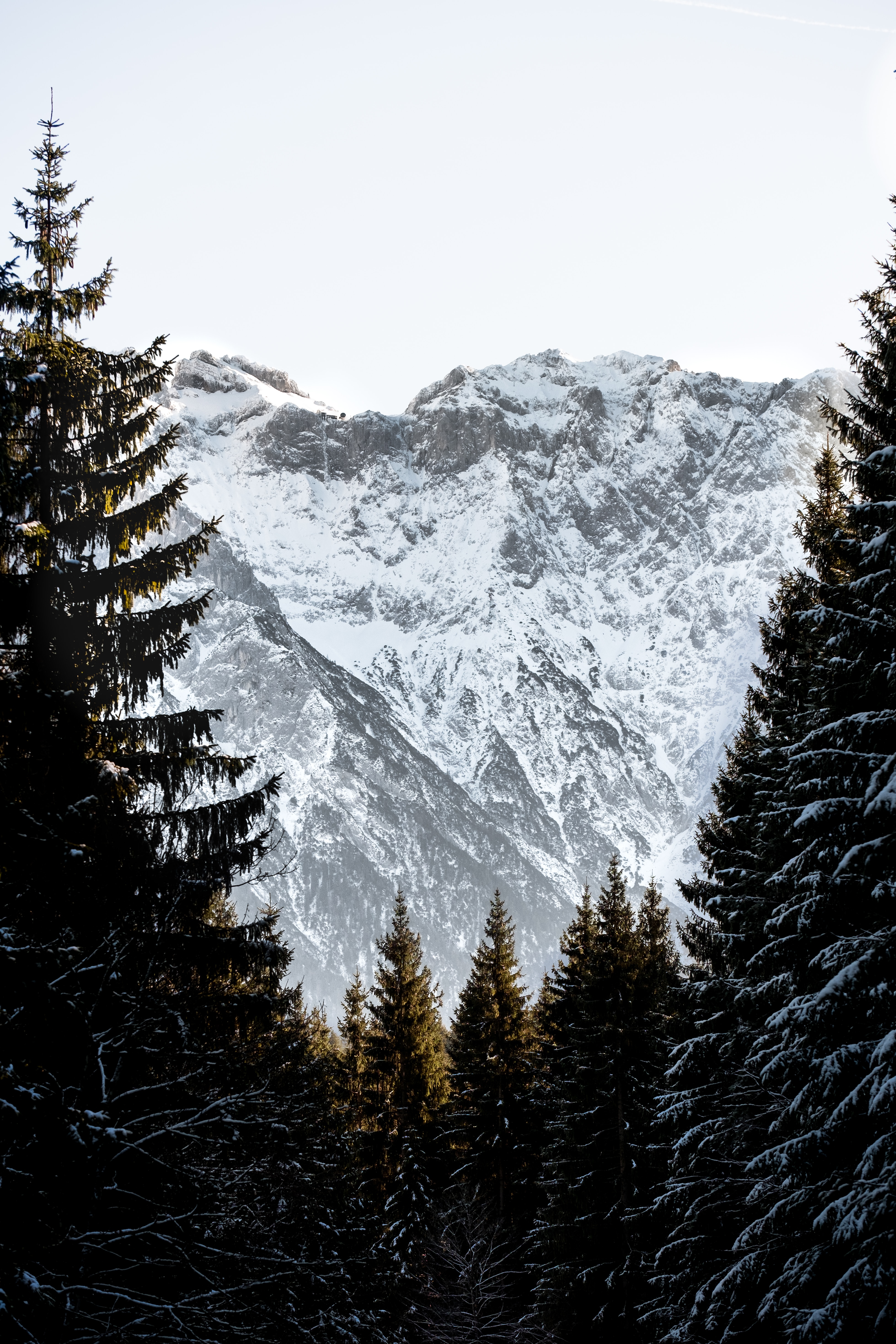 Download mobile wallpaper Trees, Snow, Mountains, Winter, Landscape, Nature for free.