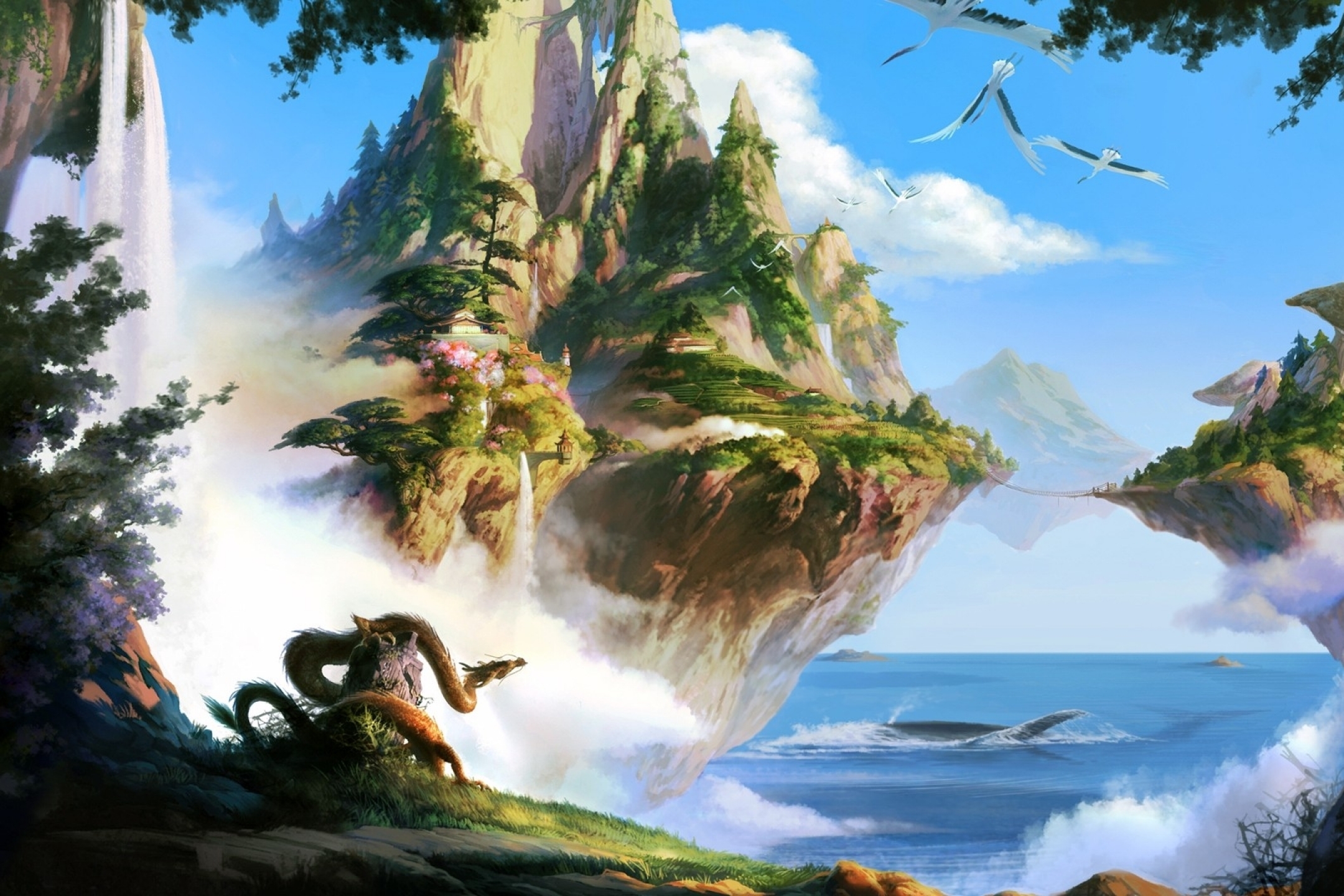 Free download wallpaper Landscape, Fantasy, Dragon, Oriental on your PC desktop