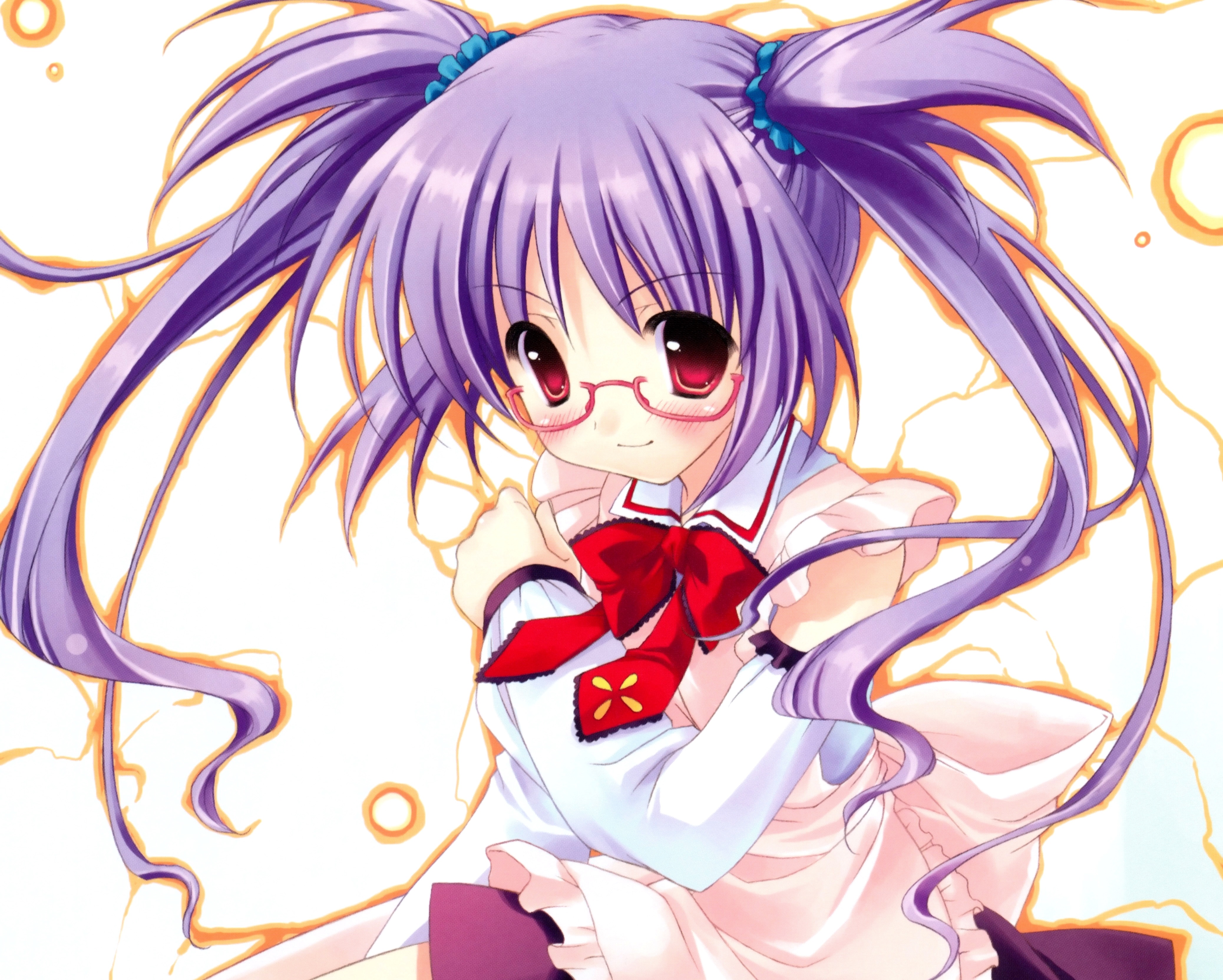 Download mobile wallpaper Anime, Glasses, Original, Red Eyes, Twintails, Purple Hair, Apron for free.