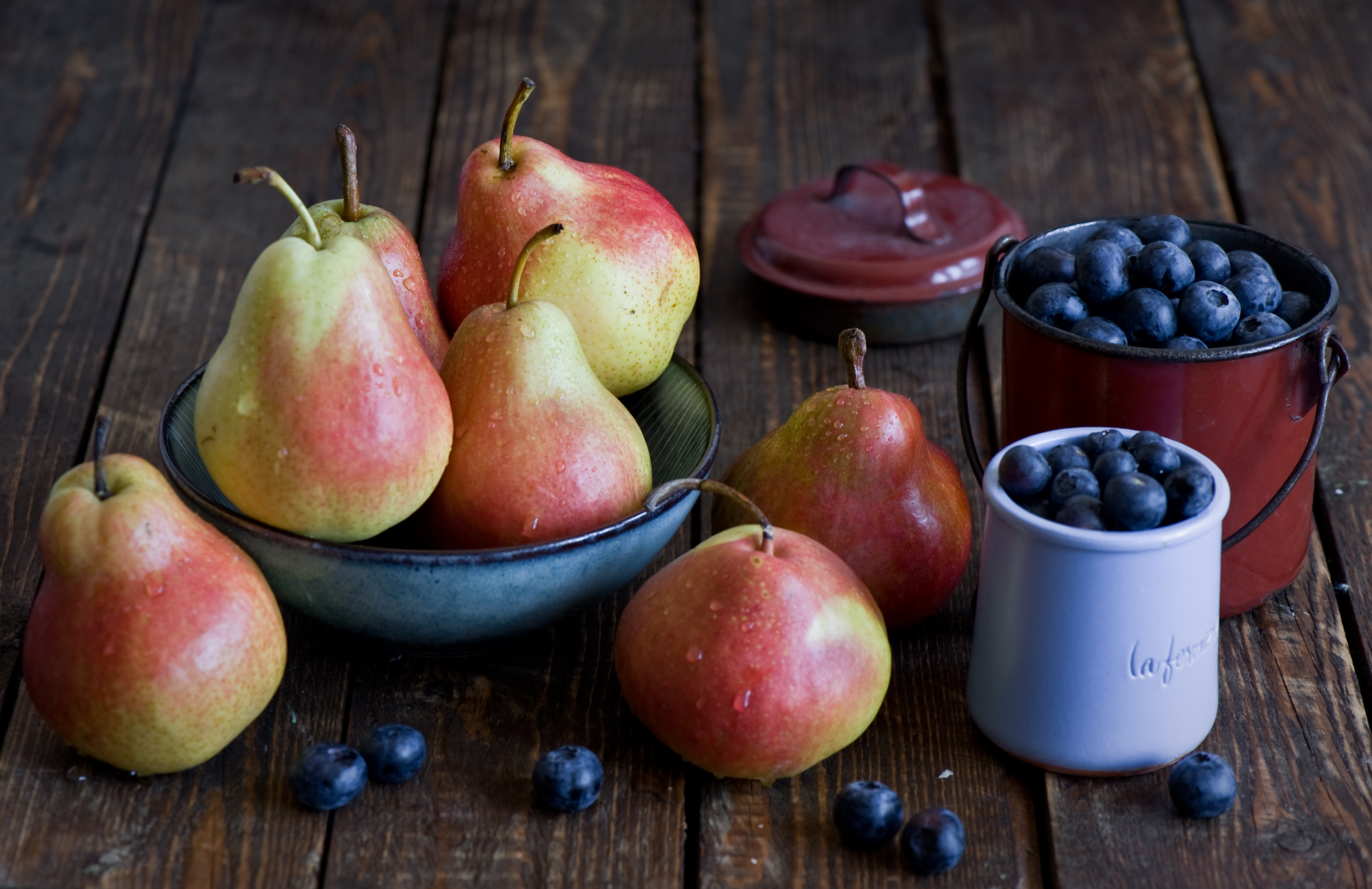 Download mobile wallpaper Fruits, Food, Blueberry, Still Life, Berry, Fruit, Pear for free.