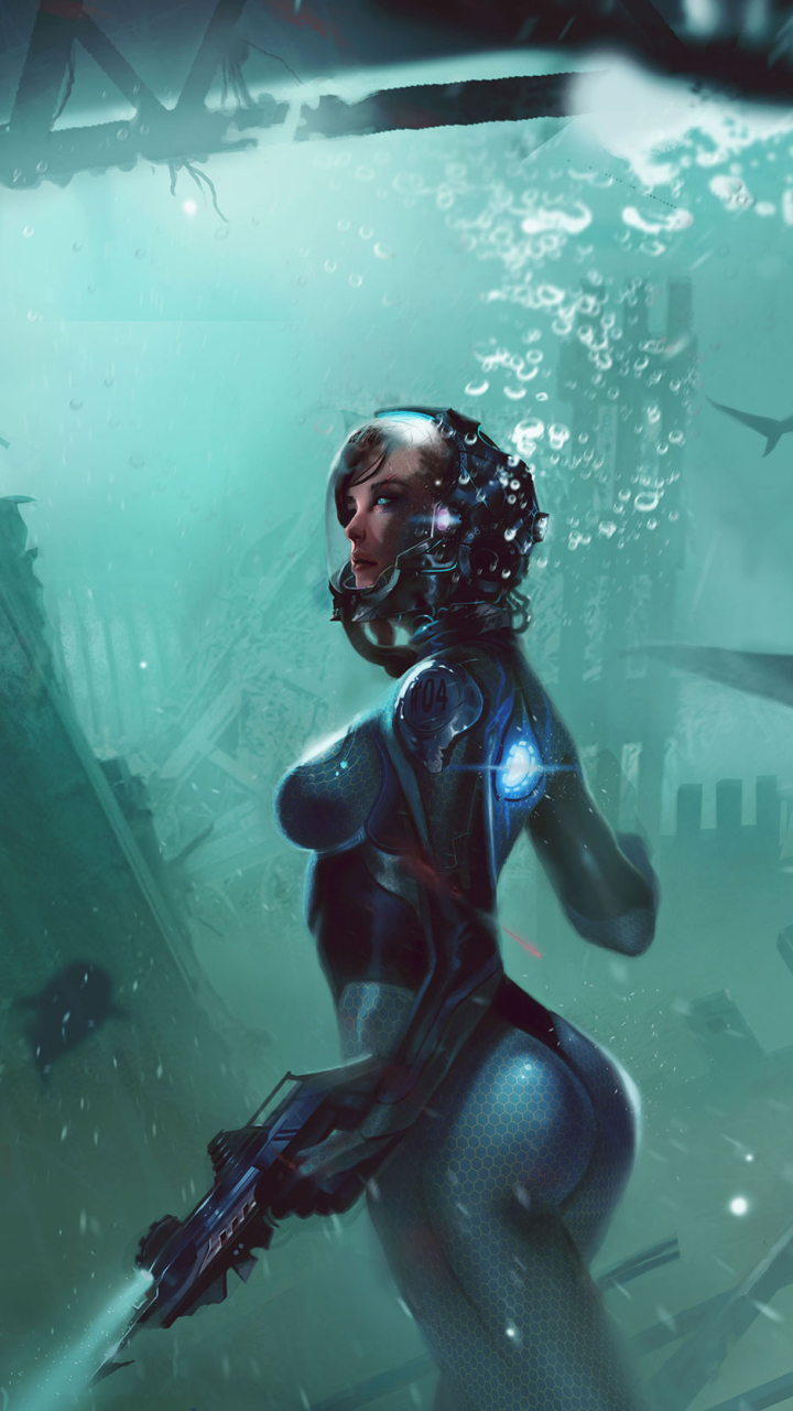 Download mobile wallpaper Sci Fi, Underwater, Women Warrior, Woman Warrior for free.