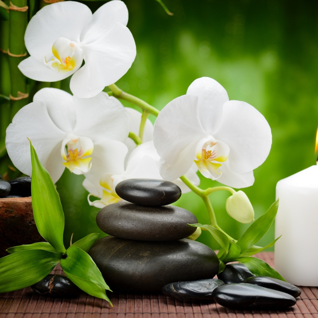 Download mobile wallpaper Candle, Towel, Orchid, Zen, Spa, Religious for free.