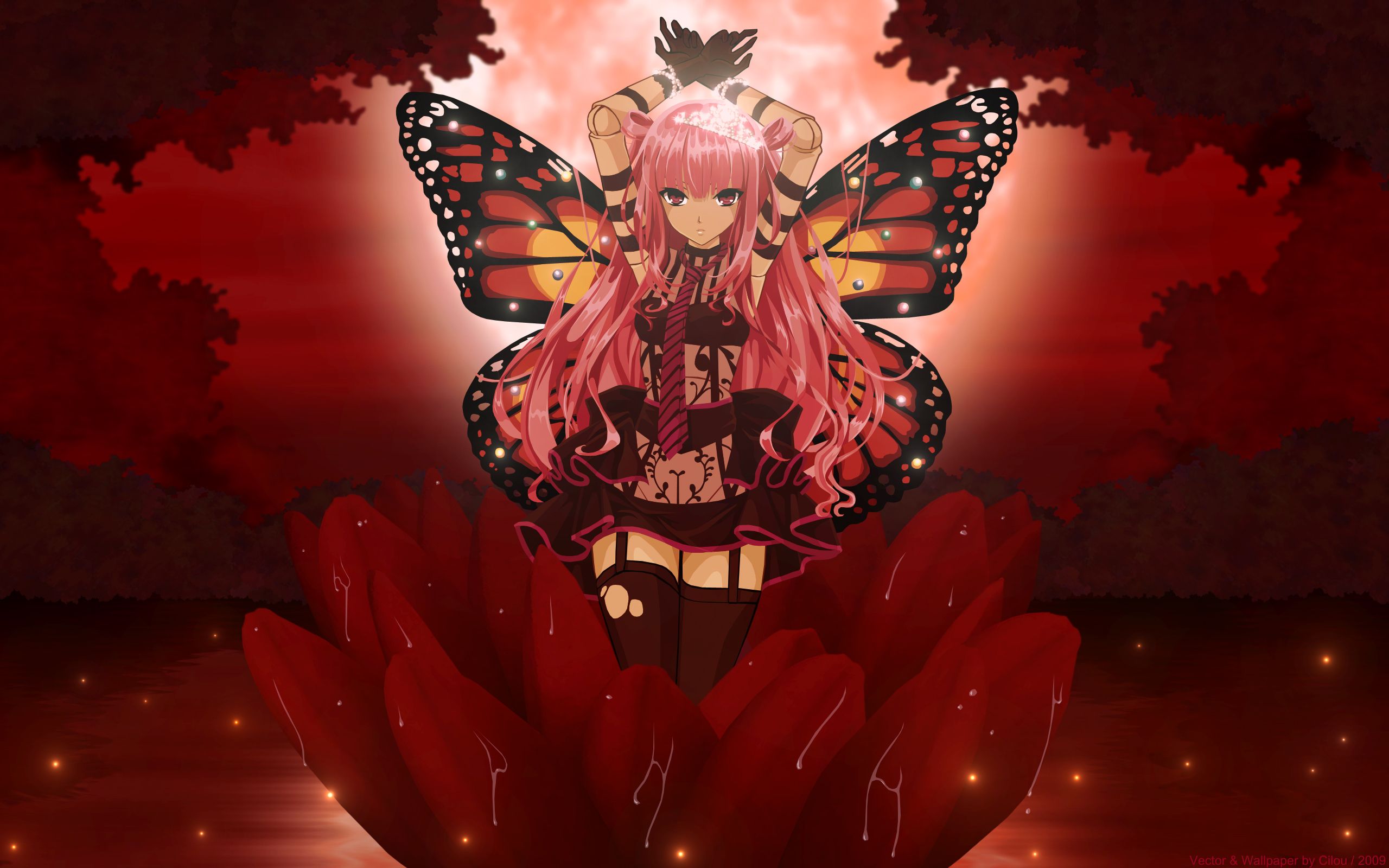 無料モバイル壁紙蝶, 天使, 花, ピンクの髪, 長い髪, アニメ, サイハイ, ピンクの目をダウンロードします。