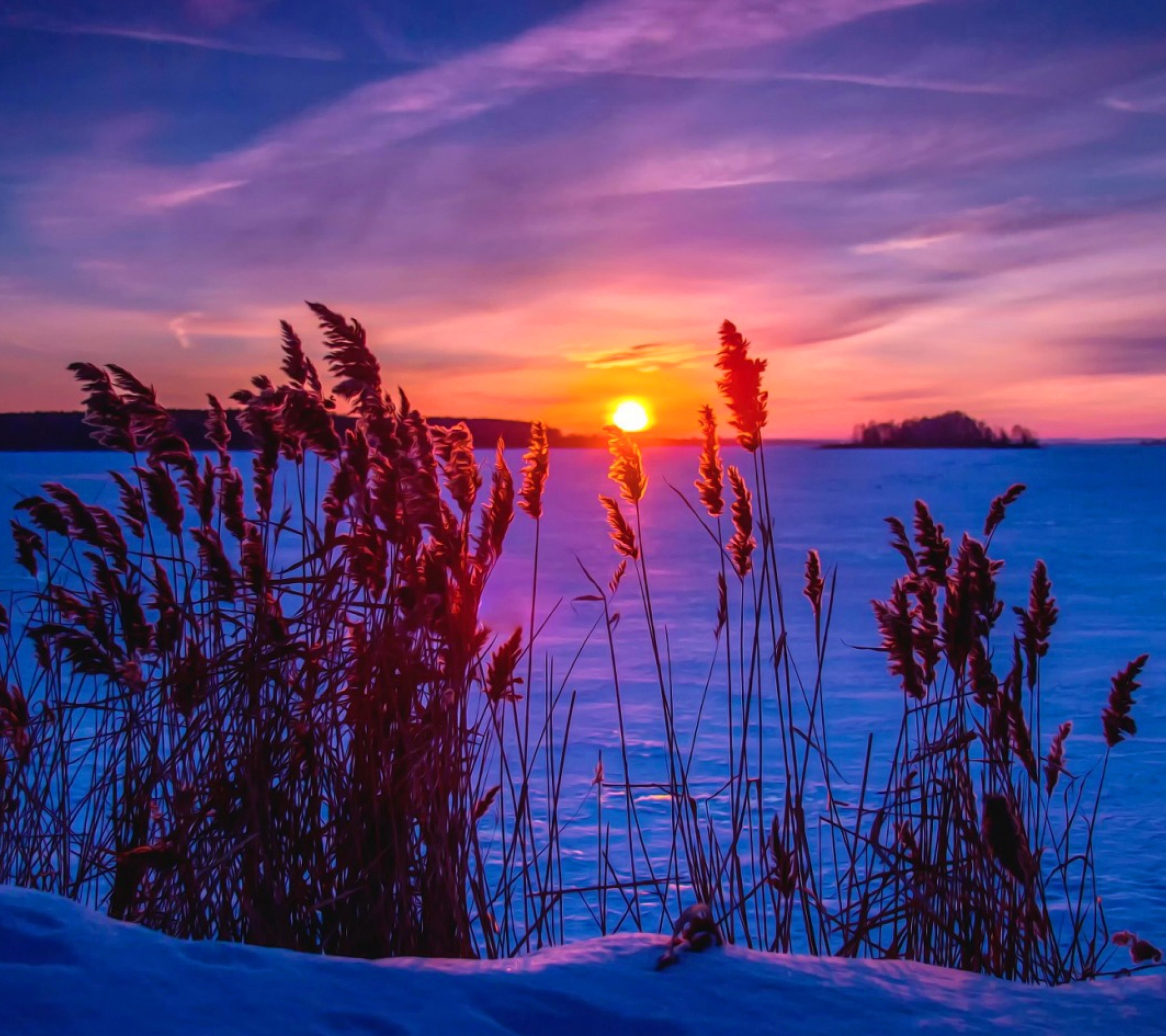 Download mobile wallpaper Winter, Sunset, Sun, Snow, Silhouette, Earth for free.