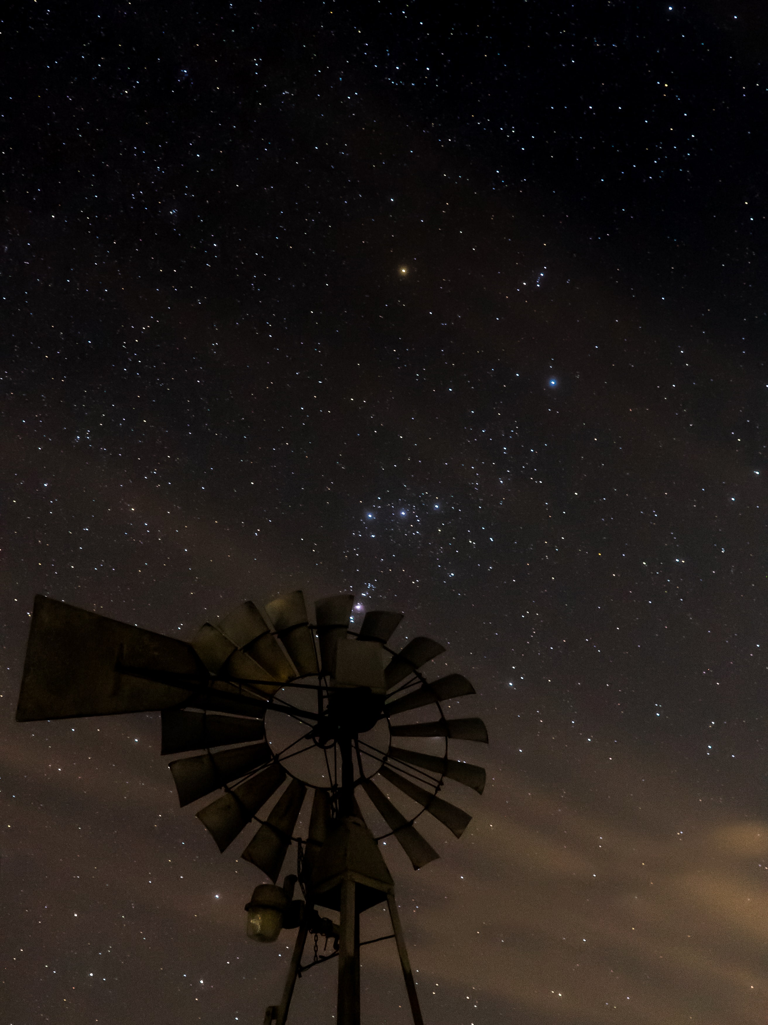 Download mobile wallpaper Starry Sky, Windmill, Construction, Design, Night, Dark for free.
