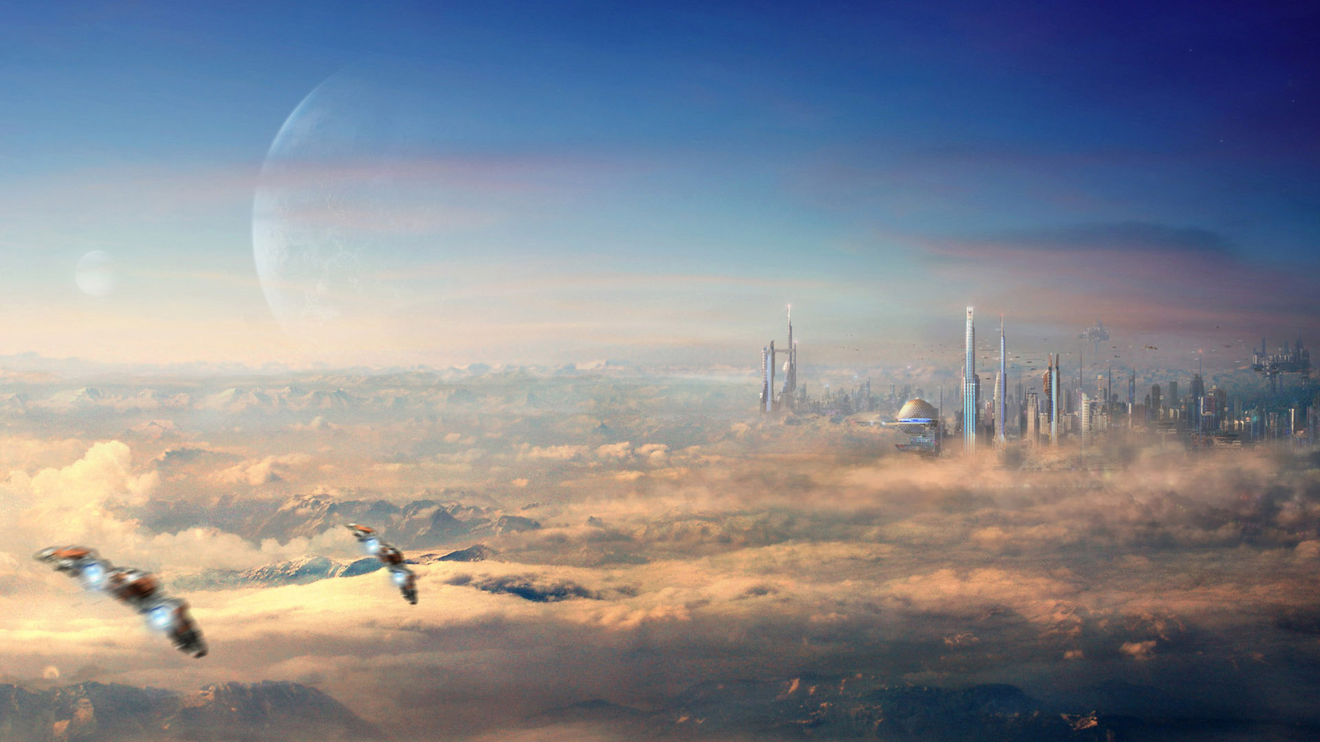 Laden Sie das Planet, Science Fiction, Raumschiff, Großstadt-Bild kostenlos auf Ihren PC-Desktop herunter