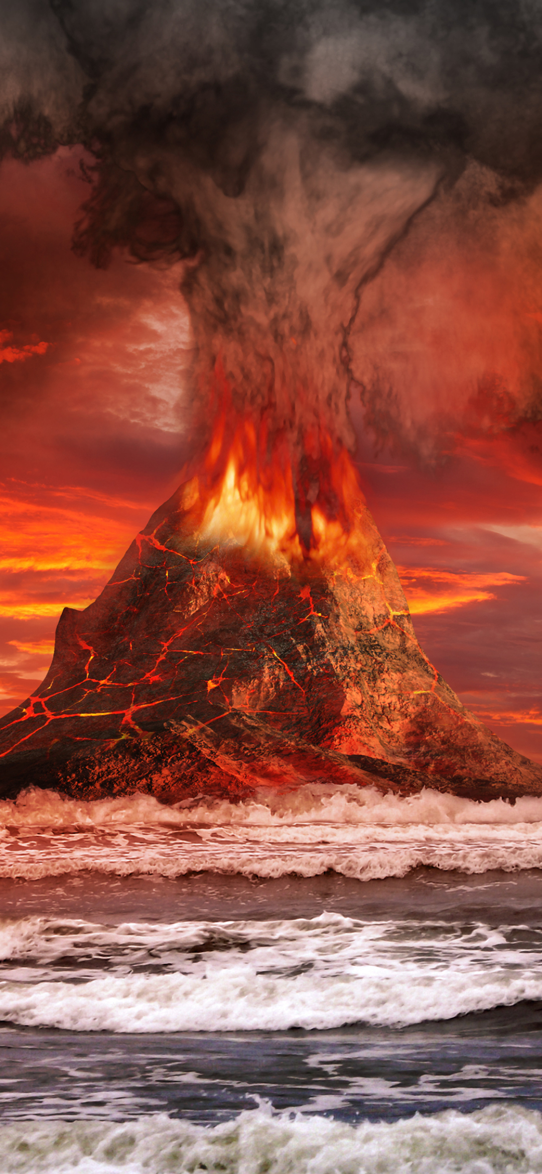 Скачать картинку Огонь, Дым, Океан, Вулкан, Лава, Вулканы, Земля/природа в телефон бесплатно.