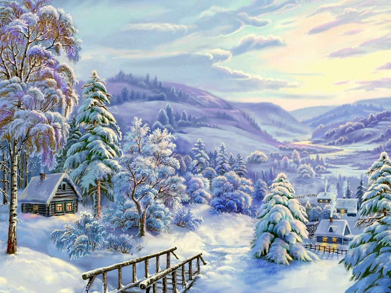 pictures, winter, landscape, blue Full HD