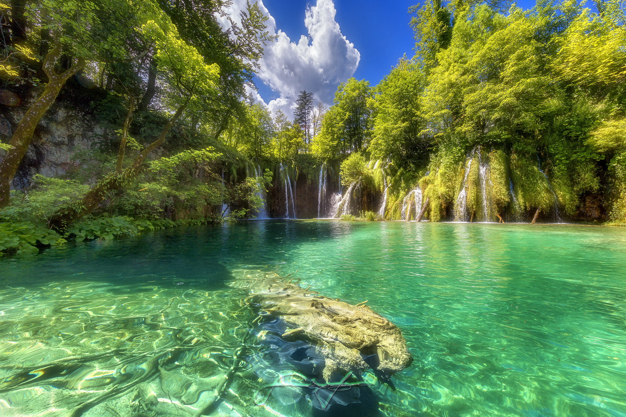 Download mobile wallpaper Nature, Waterfalls, Lake, Waterfall, Tree, Earth for free.