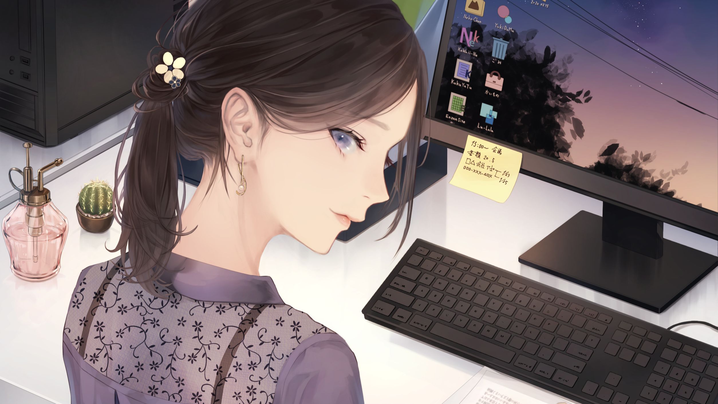 Free download wallpaper Anime, Computer, Original, Brown Hair on your PC desktop