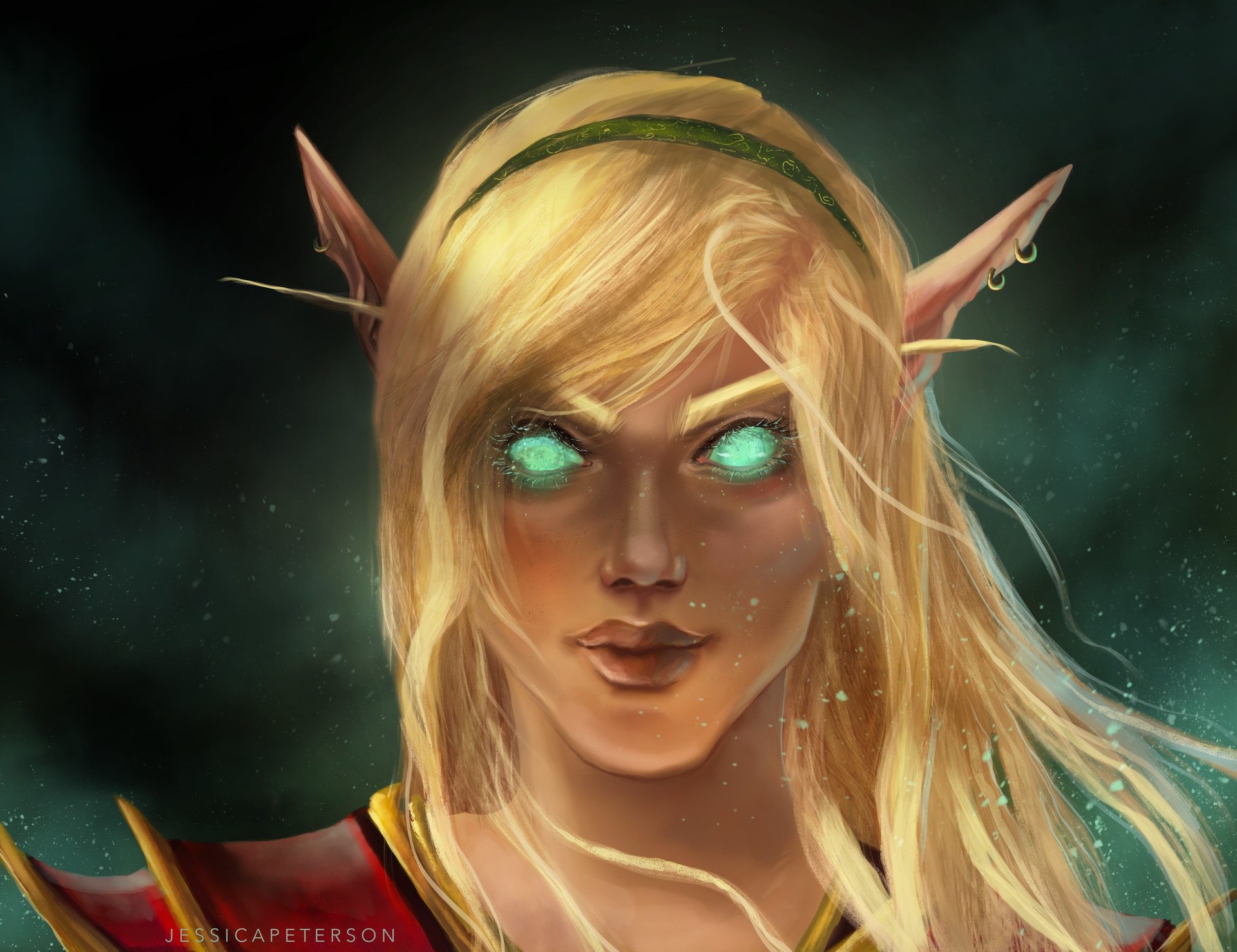 Free download wallpaper Fantasy, Blonde, Face, Elf, Pointed Ears, Glowing Eyes on your PC desktop