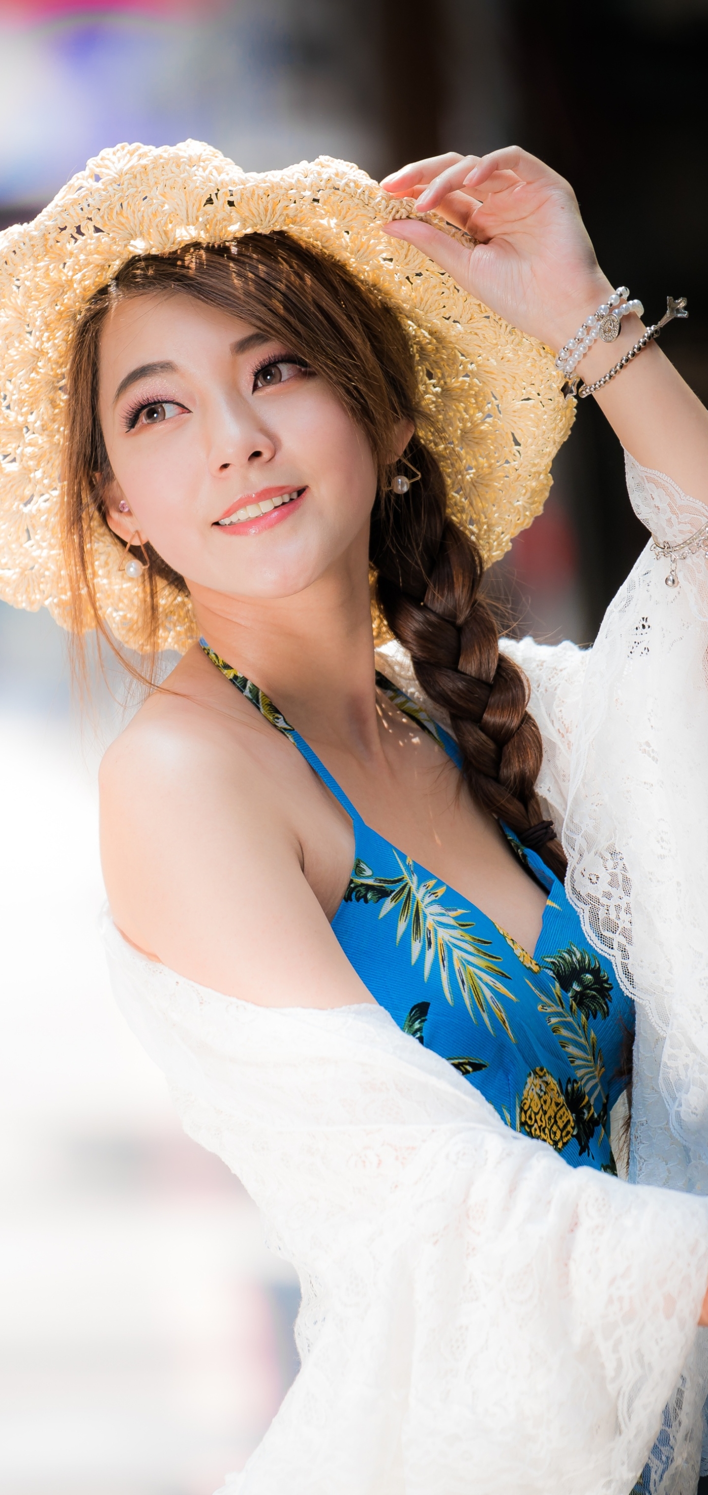 Download mobile wallpaper Hat, Brunette, Model, Women, Braid, Asian for free.