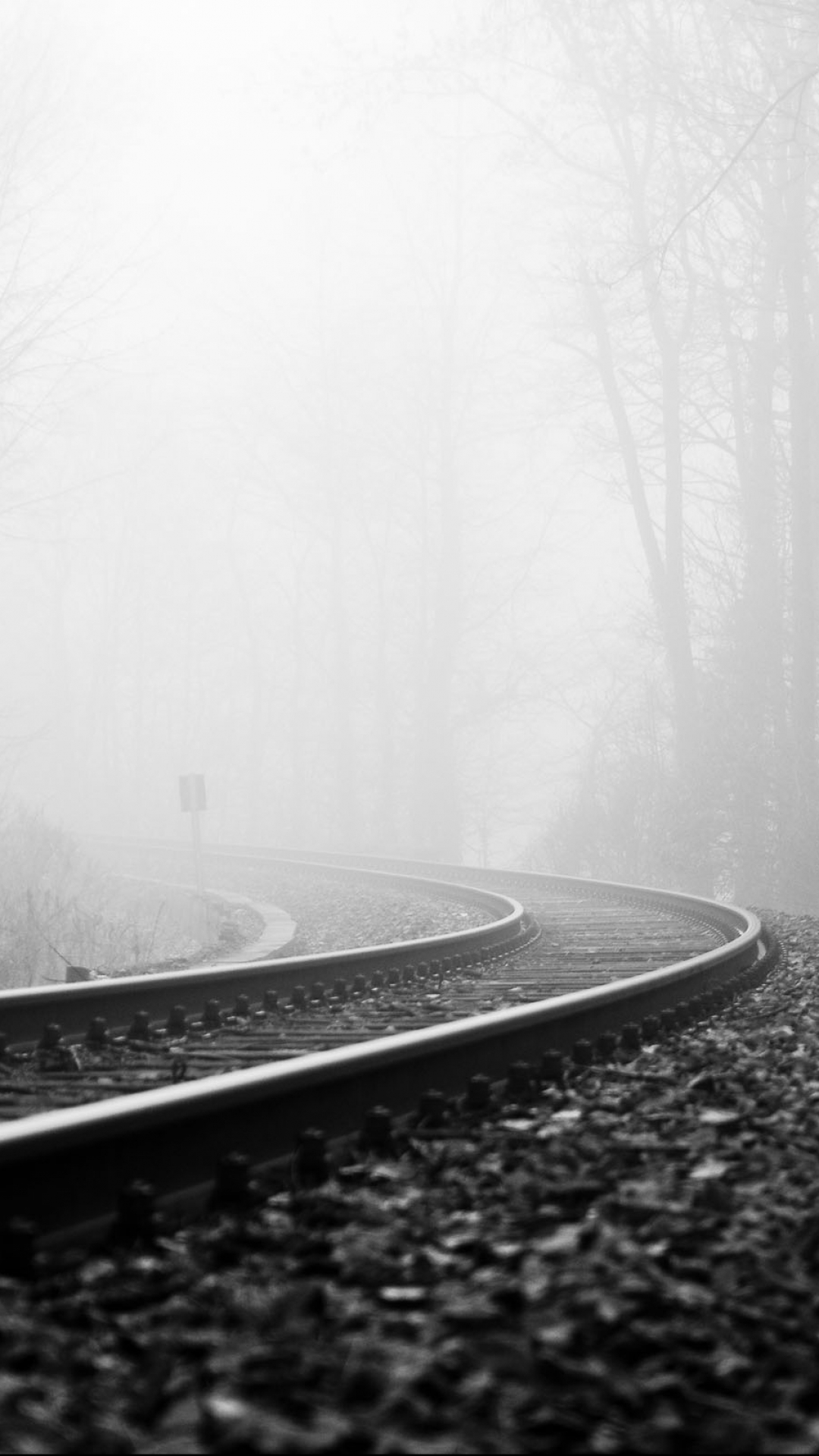 Download mobile wallpaper Fog, Photography, Railroad, Black & White for free.