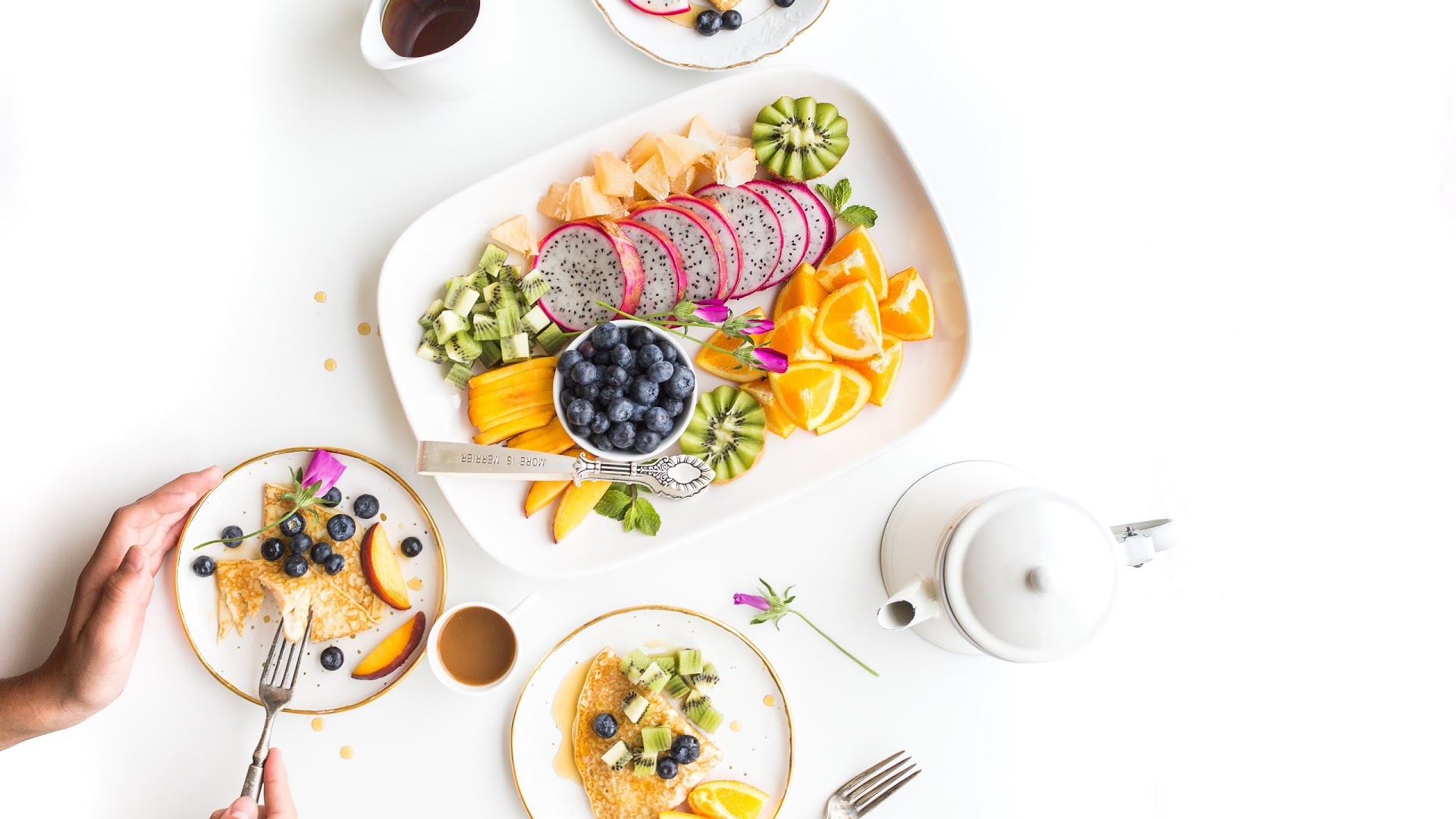 Download mobile wallpaper Food, Blueberry, Kiwi, Fruit, Breakfast, Pitaya, Crêpe for free.