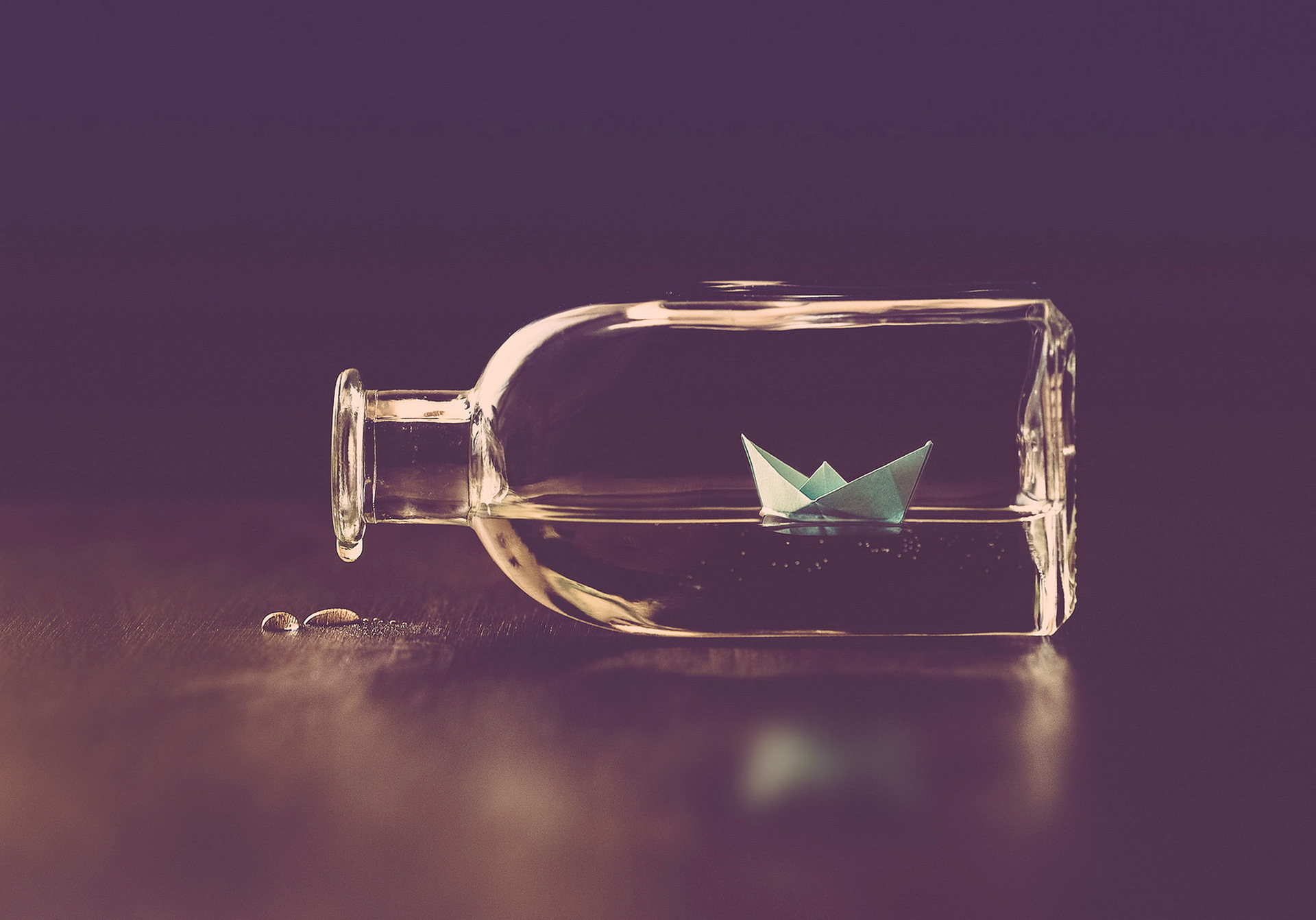 bottle, man made, origami, ship, water