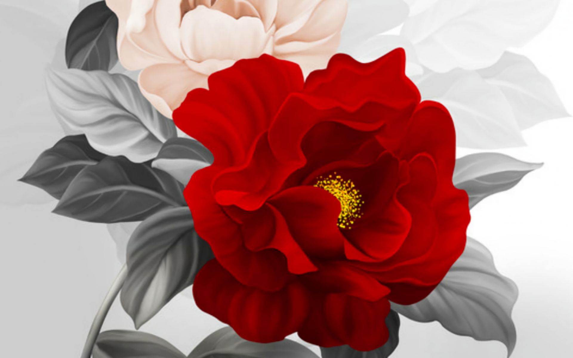 無料モバイル壁紙フラワーズ, 花, ペインティング, 芸術的, 白い花, 赤い花をダウンロードします。