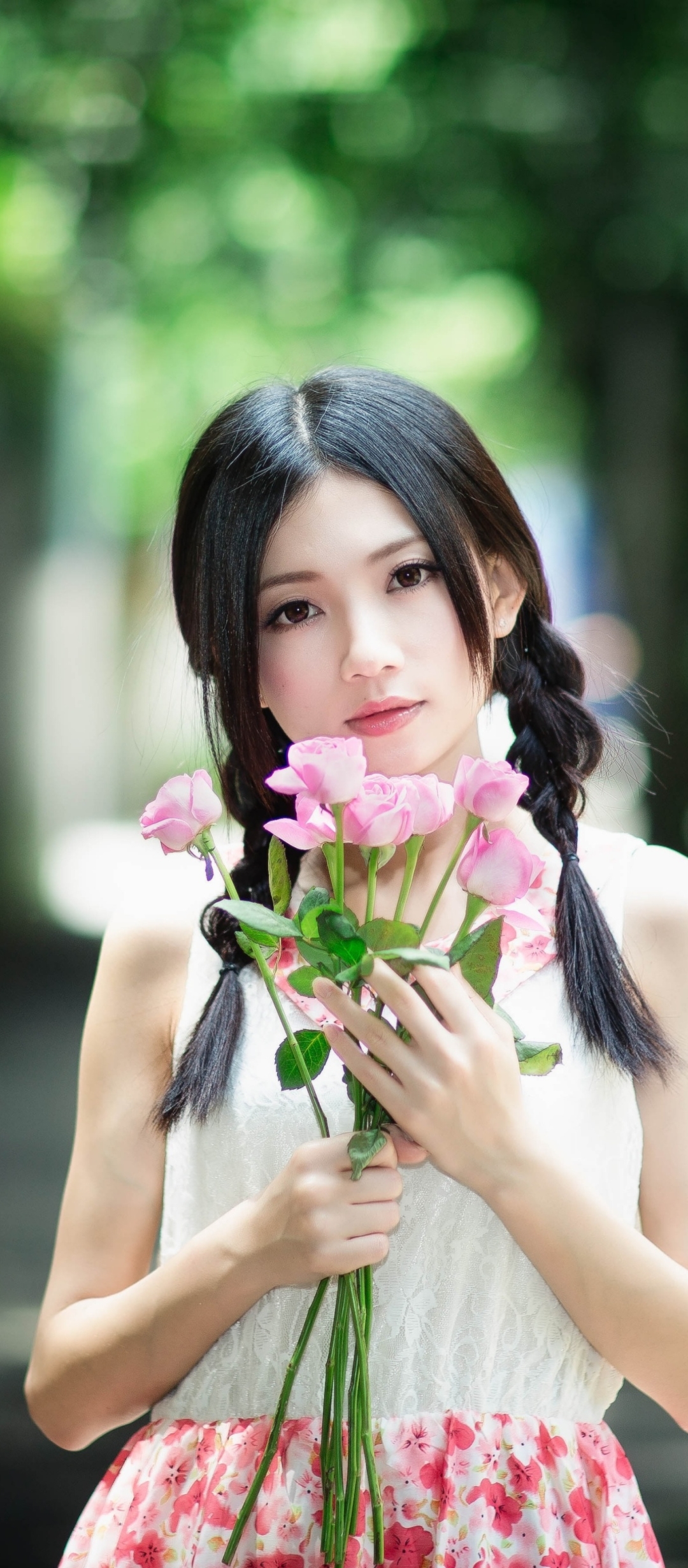 Download mobile wallpaper Flower, Model, Women, Asian, Black Hair for free.