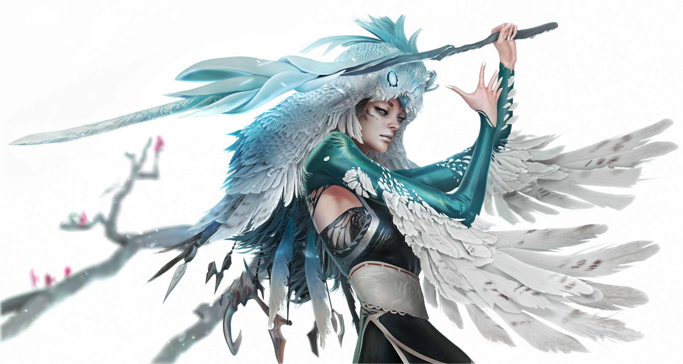 Free download wallpaper Fantasy, Feather, Sword, Women Warrior, Woman Warrior on your PC desktop