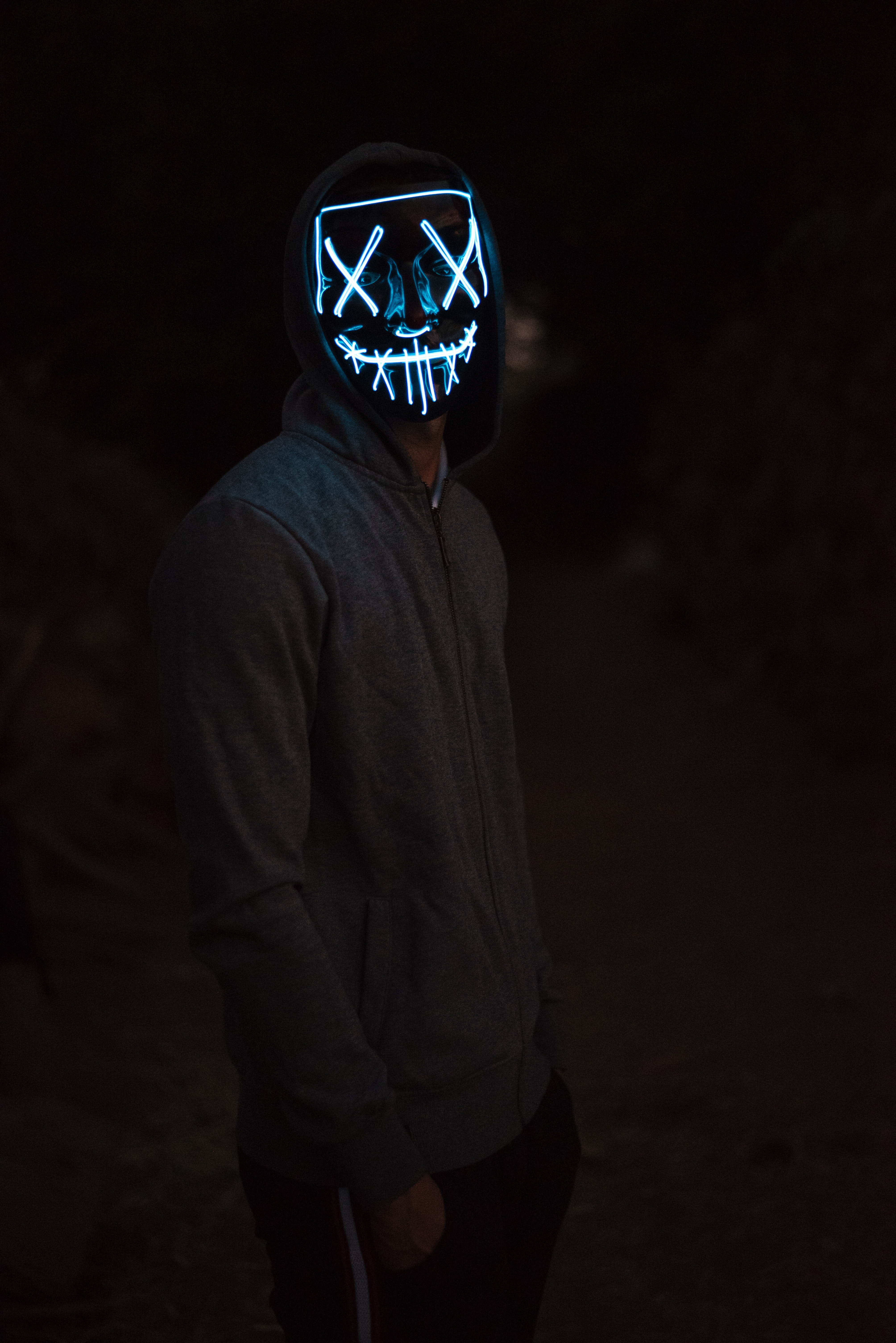 hoodies, dark, neon, mask, human, person, hoodie