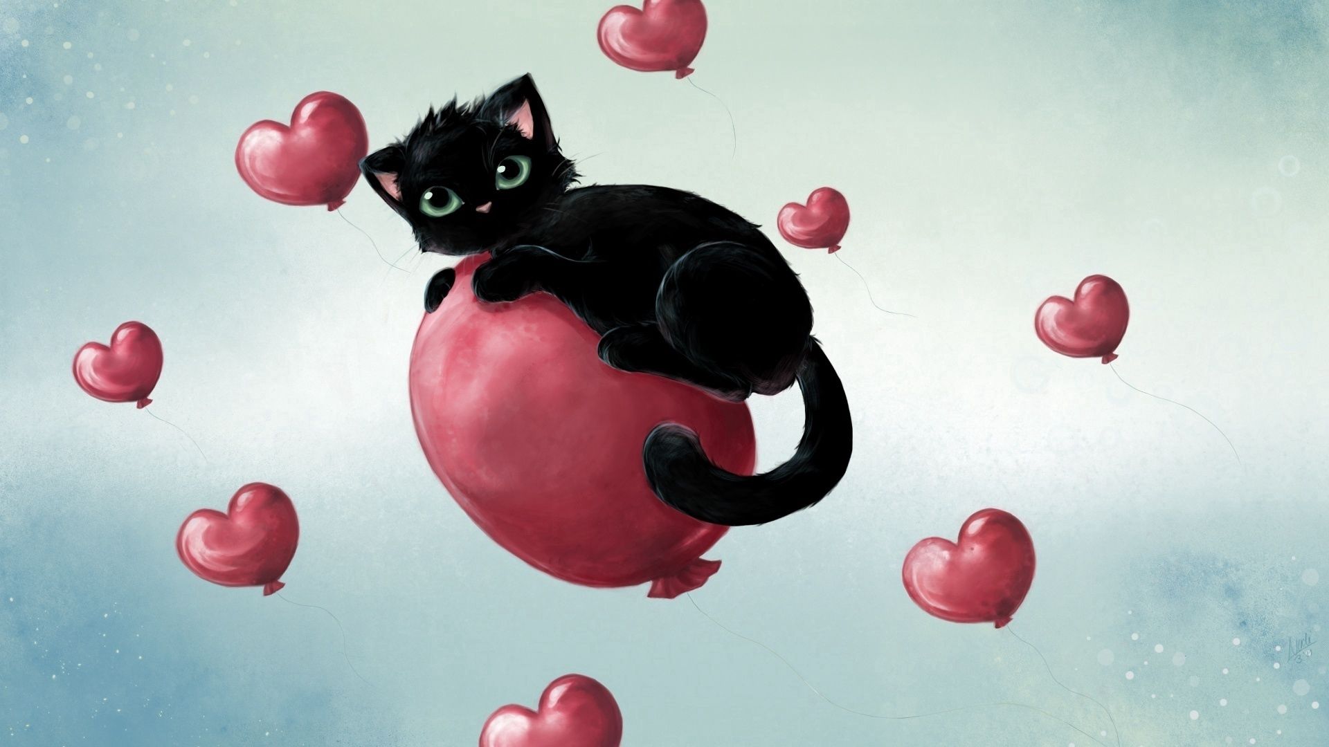 Free download wallpaper Flight, Ball, Cat, Drawing, Picture, Love on your PC desktop