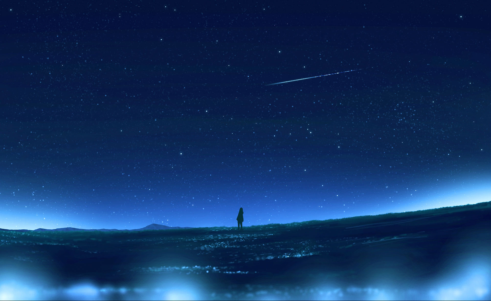 Скачать картинку Аниме, Звезды, Ночь, Комета, Оригинал в телефон бесплатно.