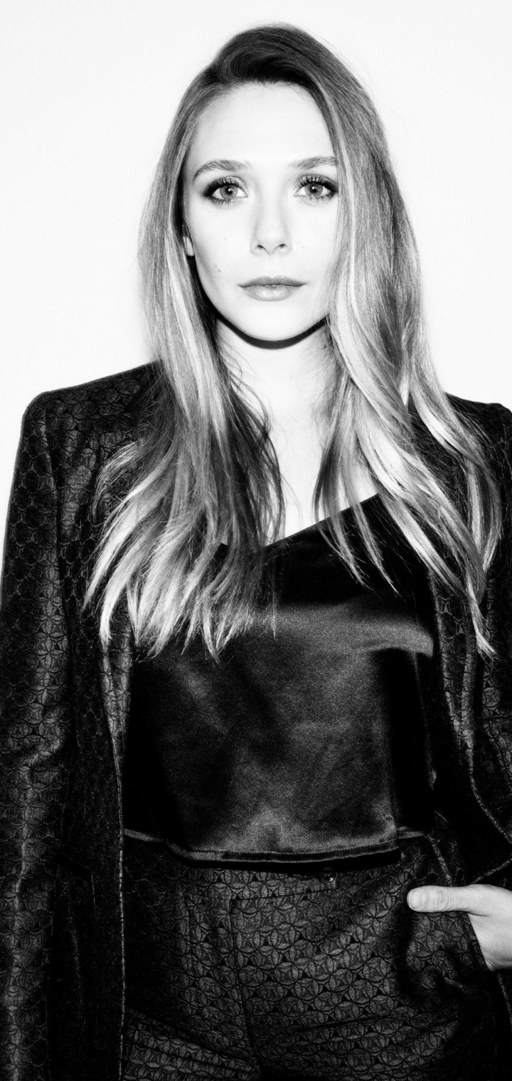 Download mobile wallpaper American, Celebrity, Black & White, Actress, Elizabeth Olsen for free.