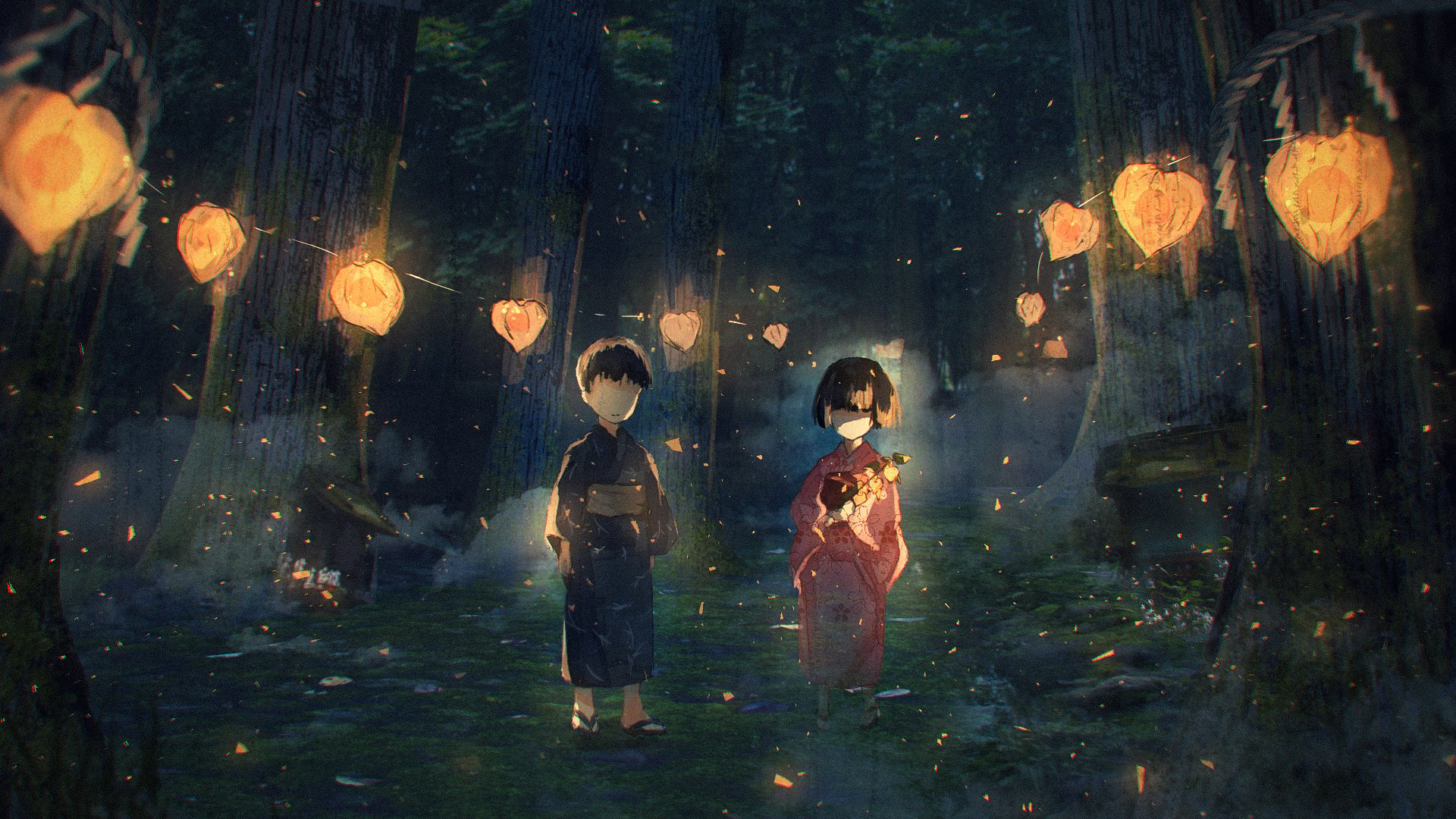Laden Sie das Kind, Nacht, Animes-Bild kostenlos auf Ihren PC-Desktop herunter