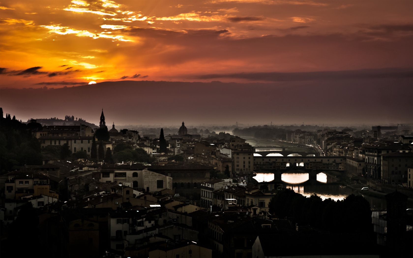 Скачать картинку Флоренция, Здания, Небо, Города, Закат, Италия в телефон бесплатно.