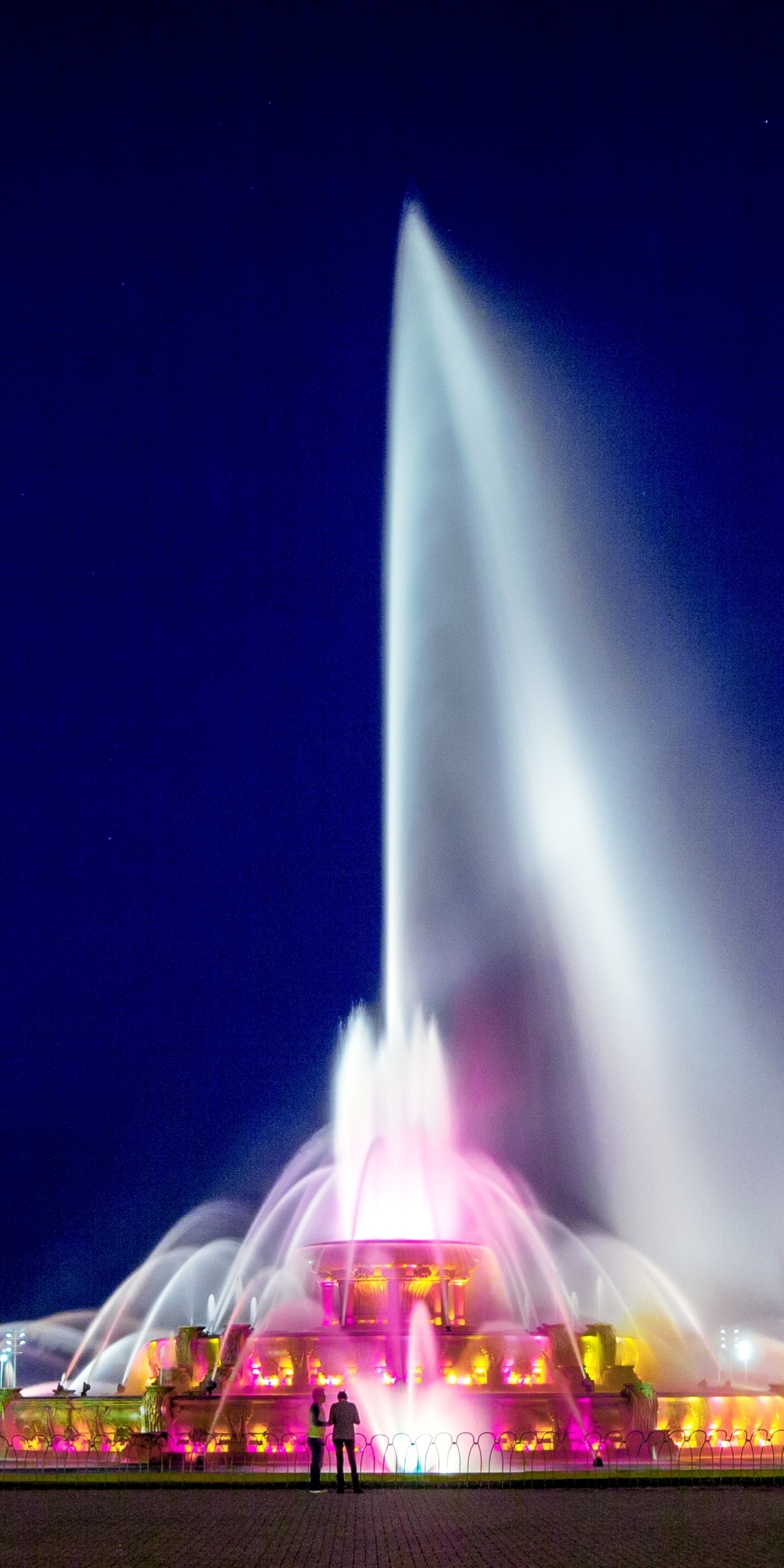 Download mobile wallpaper Night, Fountain, Light, Man Made for free.
