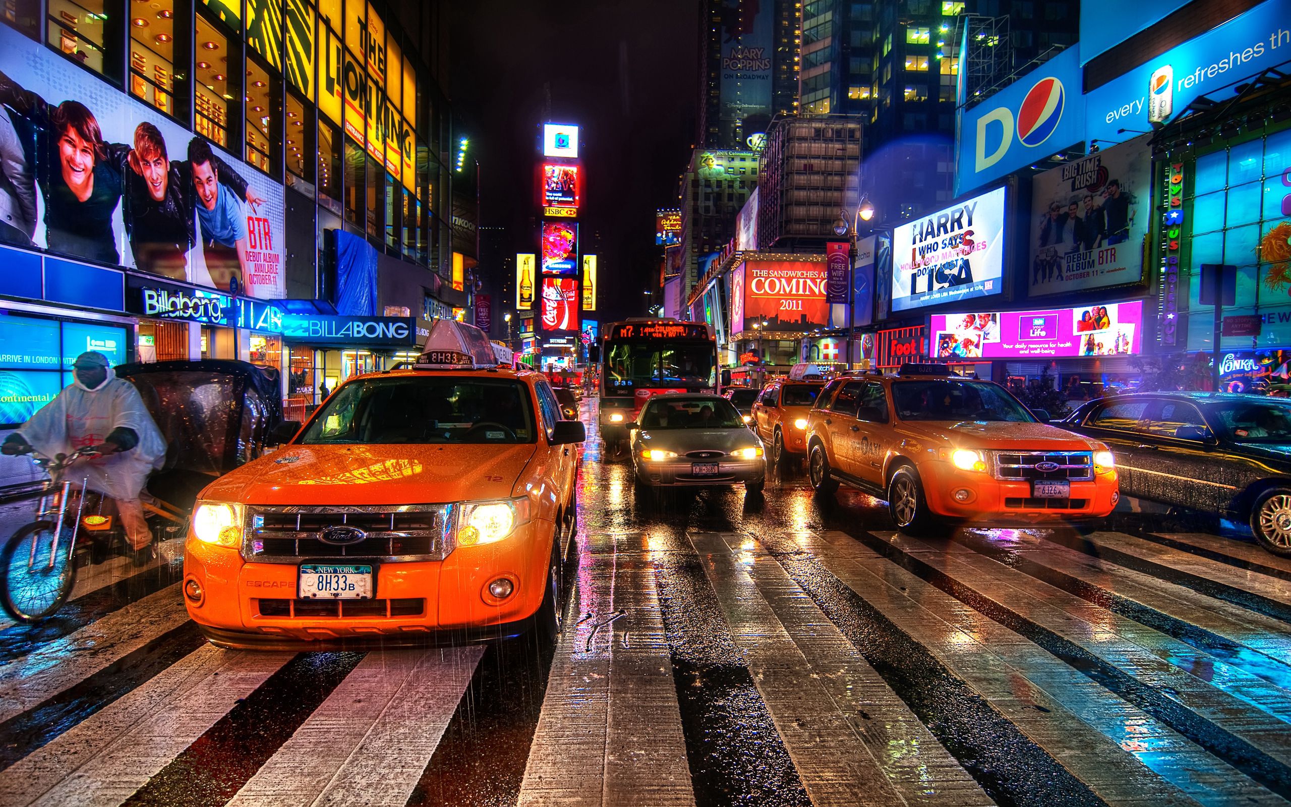 64529 скачать обои такси, нью йорк, города, ночь, пешеходный переход - заставки и картинки бесплатно