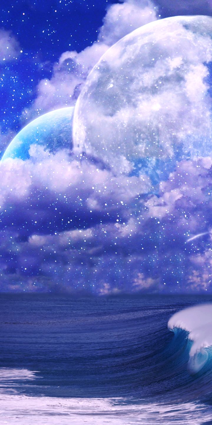 Download mobile wallpaper Fantasy, Stars, Ocean, Planet, Cloud for free.