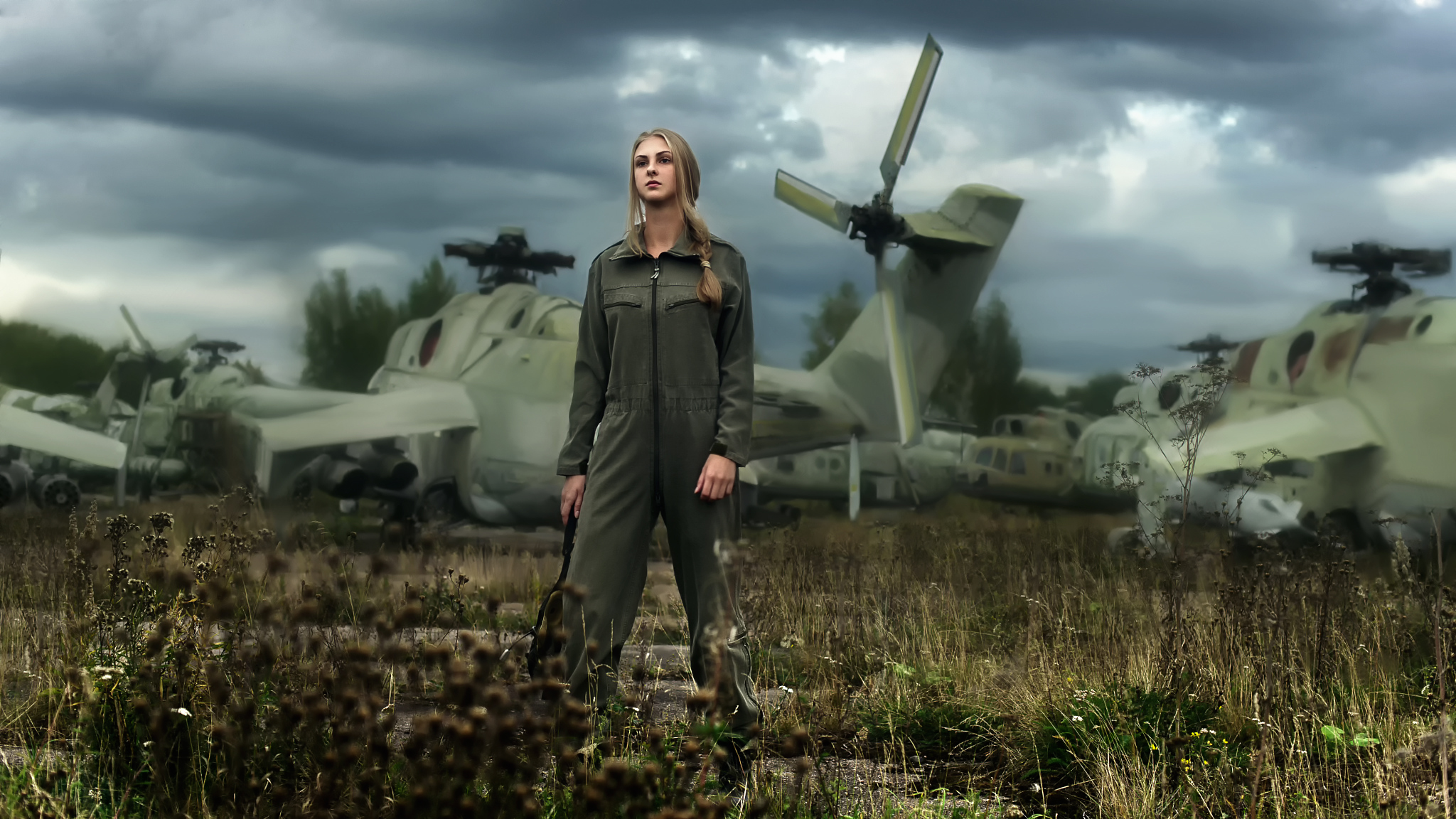 Download mobile wallpaper Blonde, Helicopter, Military, Women, Soldier for free.