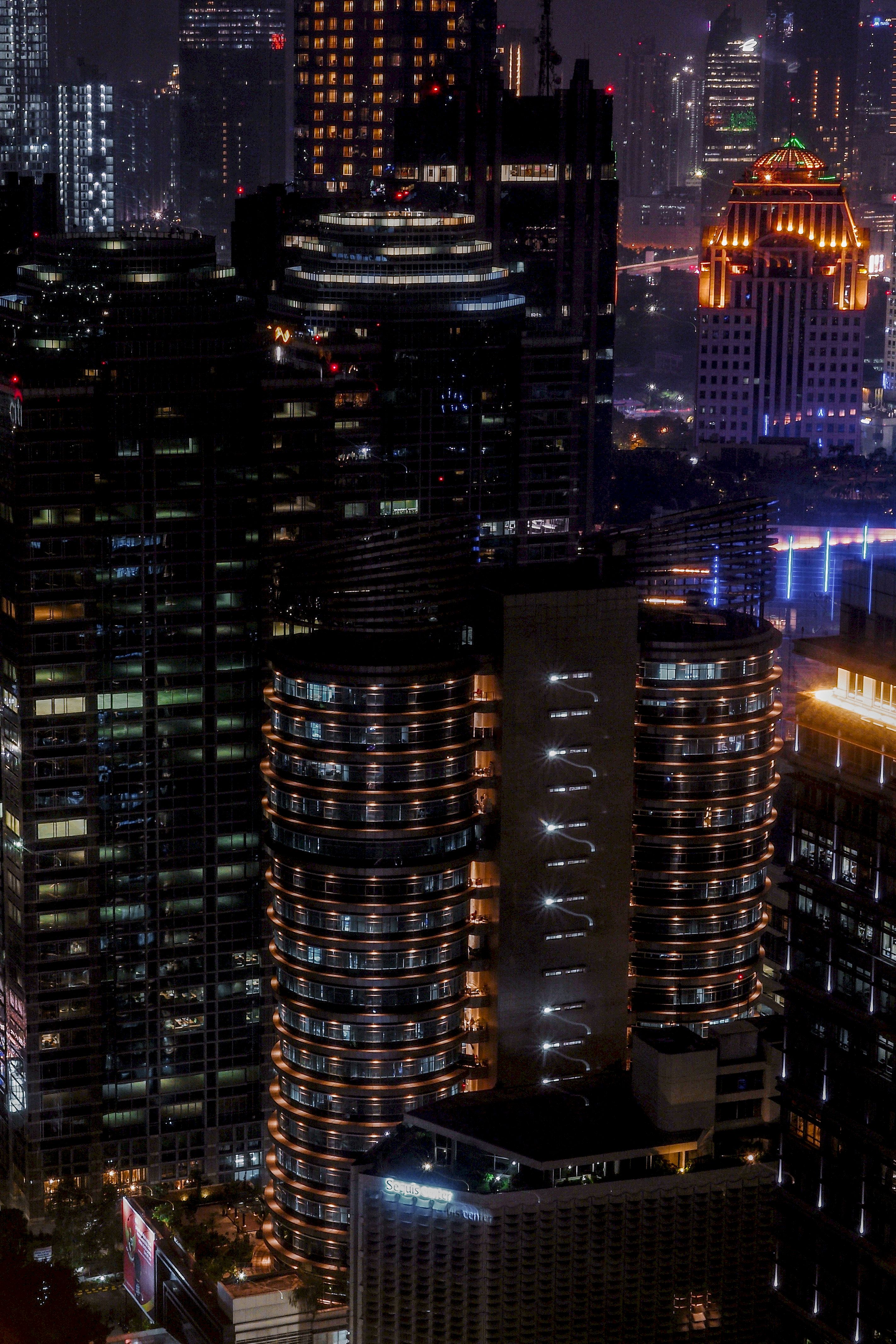 skyscrapers, cities, night city, city lights, indonesia, jakarta HD for desktop 1080p