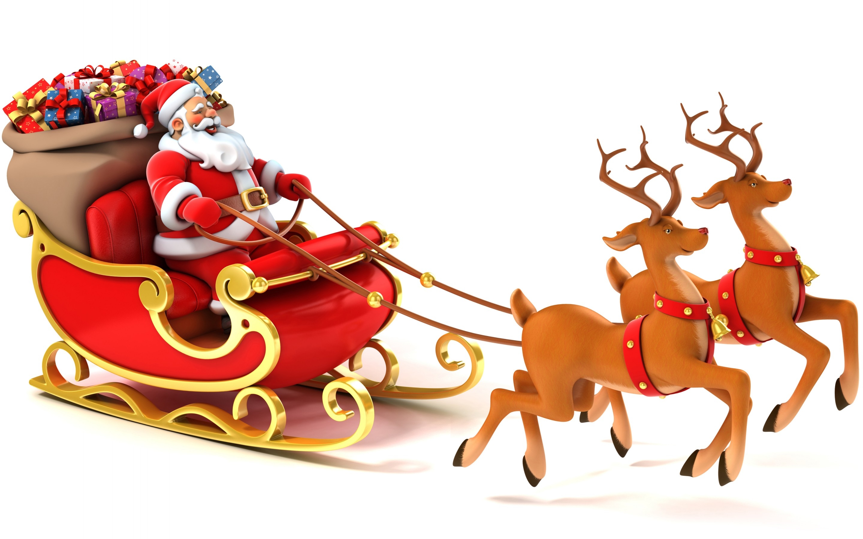 3d, holiday, christmas, gift, reindeer, santa claus, santa, sleigh, white