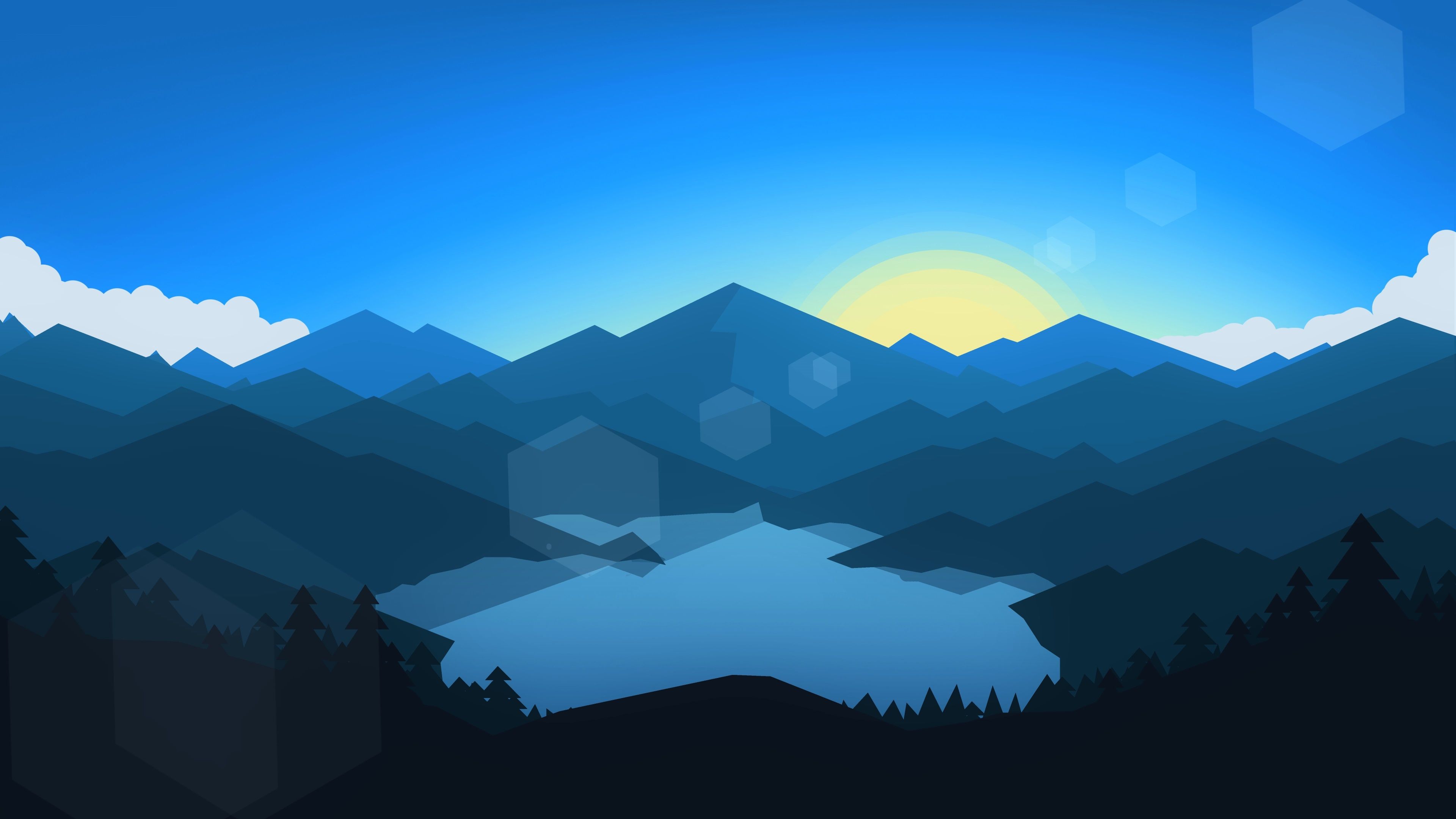 Free download wallpaper Landscape, Sky, Mountain, Lake, Forest, Sunrise, Artistic, Cloud, Minimalist on your PC desktop