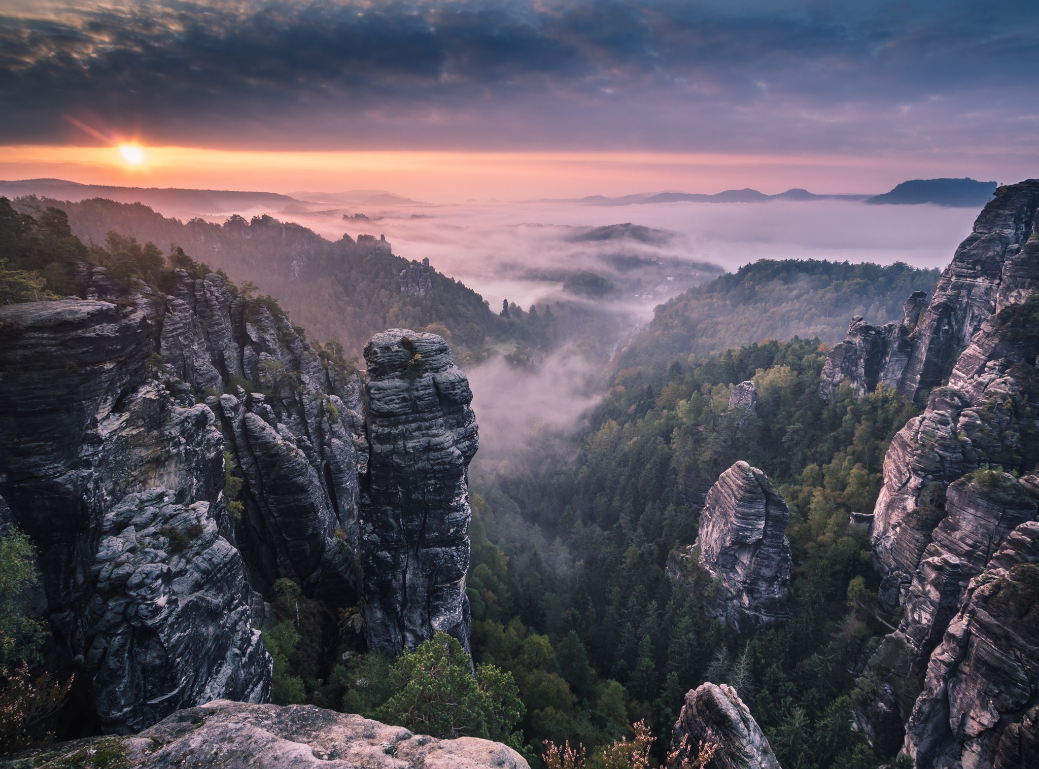 Free download wallpaper Landscape, Mountain, Forest, Fog, Earth on your PC desktop