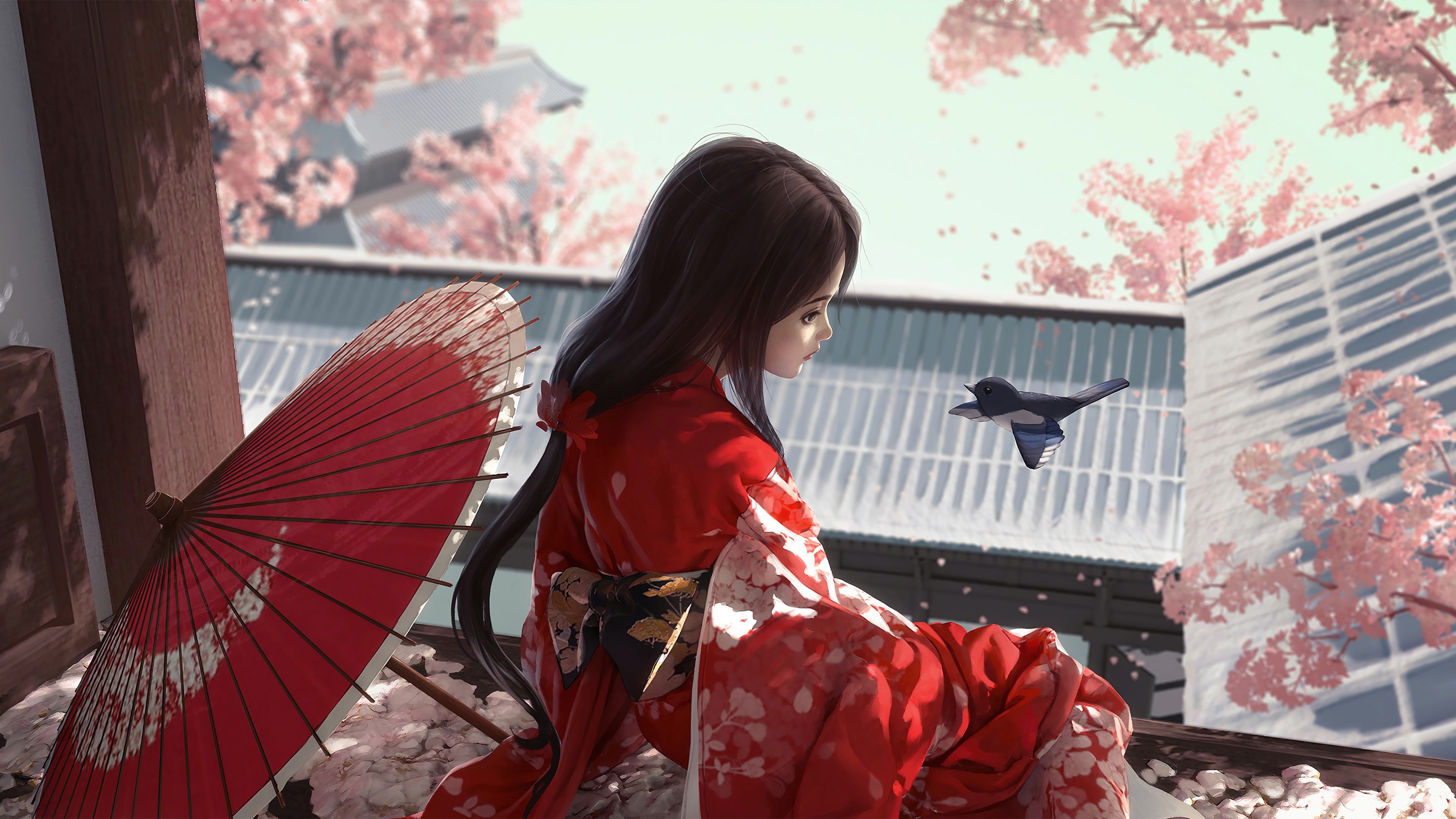 Free download wallpaper Anime, Girl, Umbrella, Kimono on your PC desktop