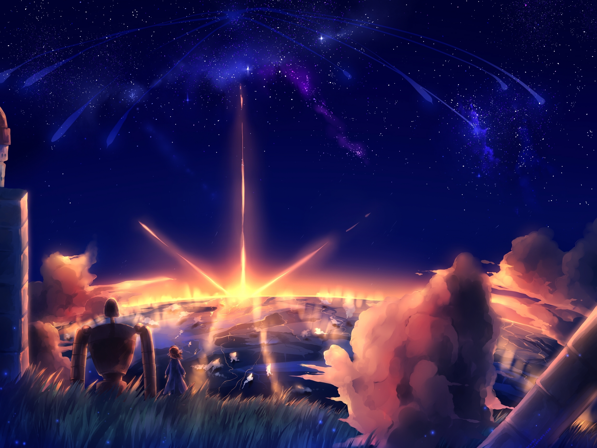 Download mobile wallpaper Anime, Sunset, Sky, Stars, Robot, Laputa: Castle In The Sky for free.