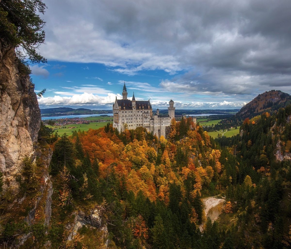 Download mobile wallpaper Castles, Forest, Fall, Neuschwanstein Castle, Man Made, Castle for free.