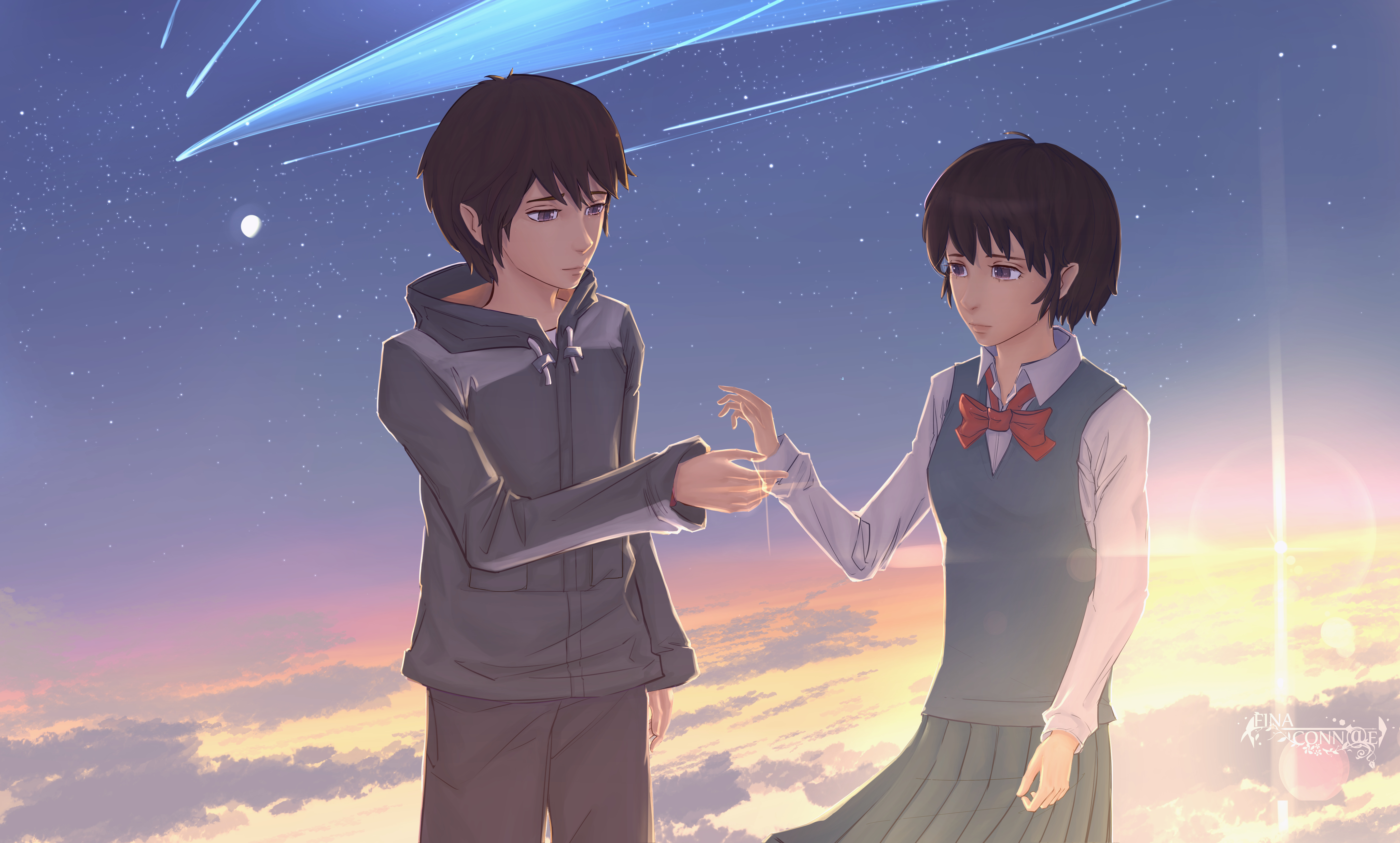 Laden Sie das Animes, Your Name Gestern Heute Und Für Immer, Mitsuha Miyamizu, Taki Tachibana-Bild kostenlos auf Ihren PC-Desktop herunter